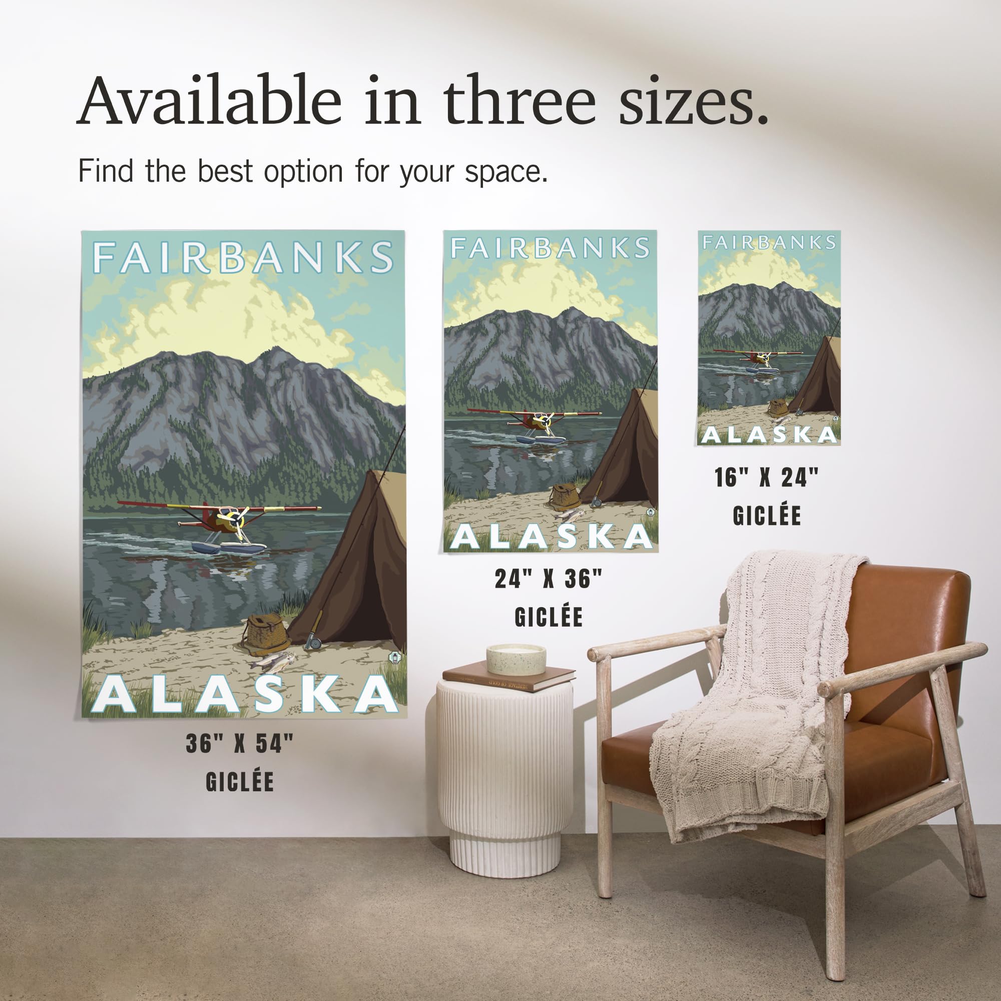 Lantern Press 16x24 Inch Giclee Print - Bush Plane & Fishing in Fairbanks Alaska - Wall Art for Cabin, Lodge & Outdoor Enthusiast Decor