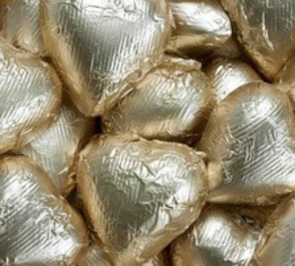 Premium Gold Foiled Milk Chocolate Hearts - 5LB Bulk Bag (Five Pounds) - Perfect for Valentine's Day, Weddings, Party Favors & Gift Baskets