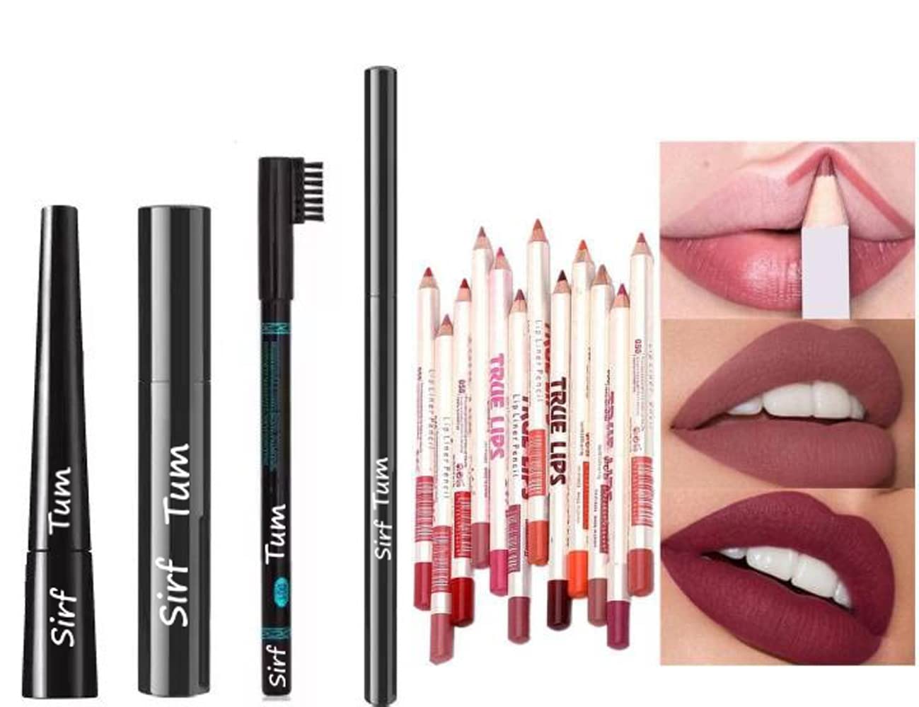 True Lips Lip Liner Pencil - Natural Finish Makeup Set with Hyper Glossy Eyeliner, Hypercurl Mascara, Eyebrow Pencil & Kajal Pencil | Perfect for Everyday Makeup, Party Looks & Professional Beauty Routines