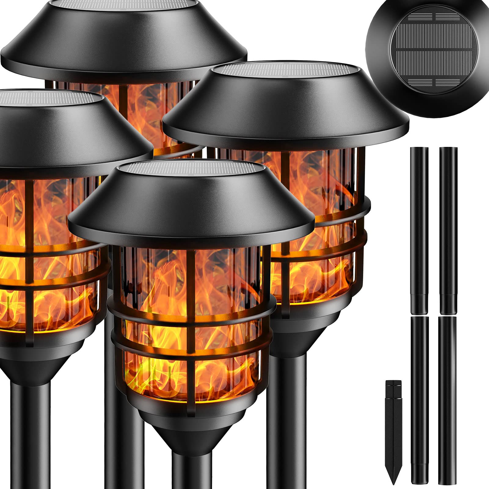 ZOOHAR Solar Outdoor Lights - Waterproof LED Pathway Torches for Garden, Patio, Balcony & Pool - Durable Metal Landscape Path Lighting (Pack of 4) - Perfect for Evening Garden Illumination and Outdoor Decor