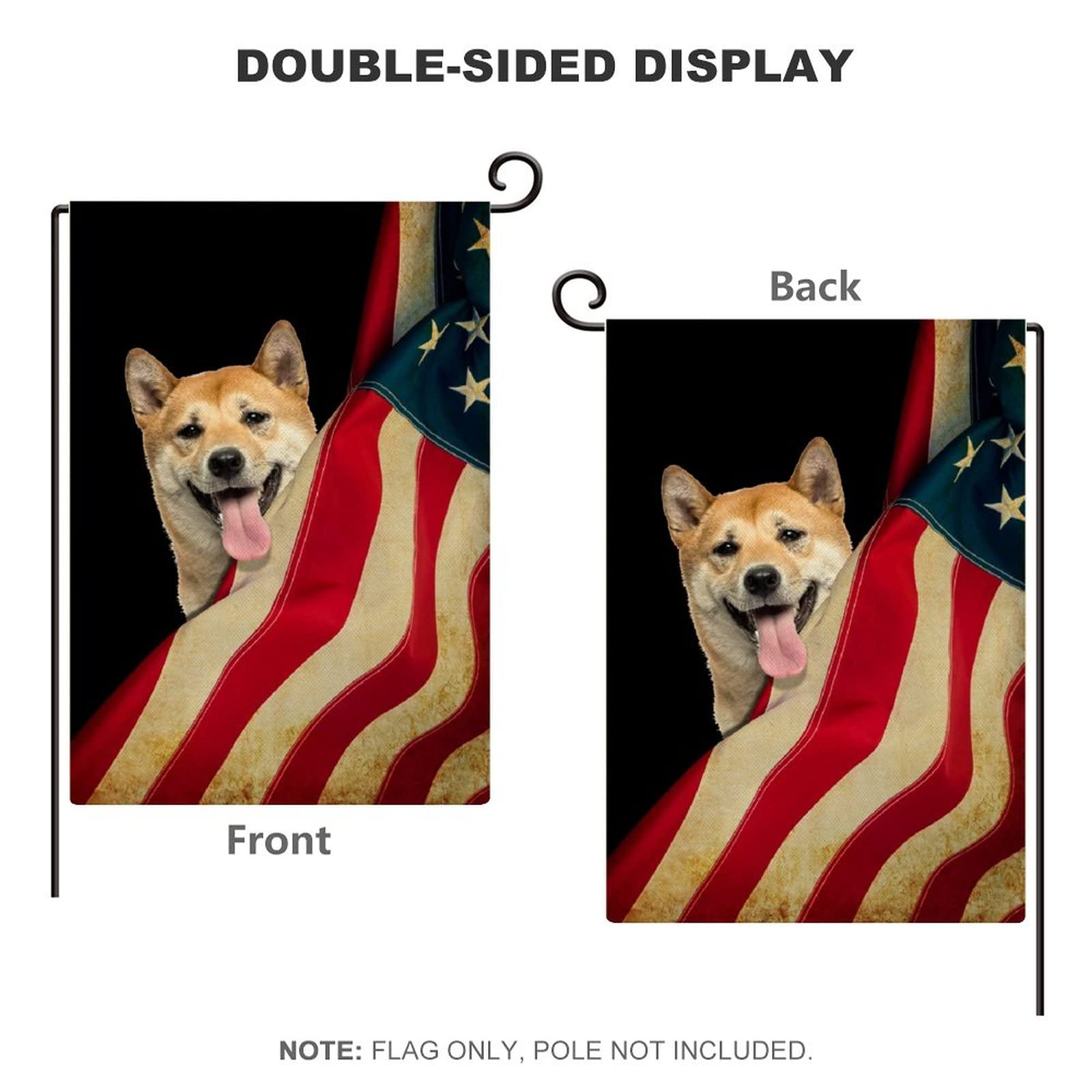 Double-Sided American Flag with Shiba Inu - 12.5x18.5 Inch Vertical Burlap Garden Flag for Outdoor Yard Decor, Farmhouse & Seasonal Holiday Banner | Perfect for Patio, Front Porch, and Home Entrance Welcome Sign