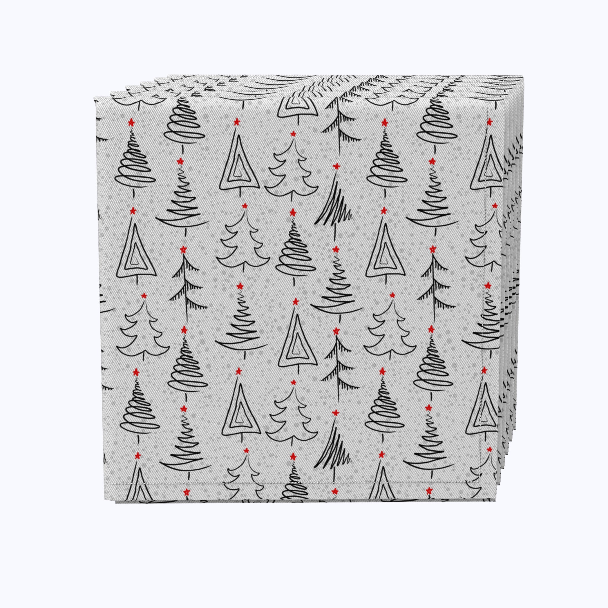 Christmas Tree Doodles Cotton Napkins - 12 Pack Holiday Dinner Napkins for Christmas Party, Festive Table Decor, Xmas Dinnerware - Perfect for Holiday Gatherings & Family Celebrations