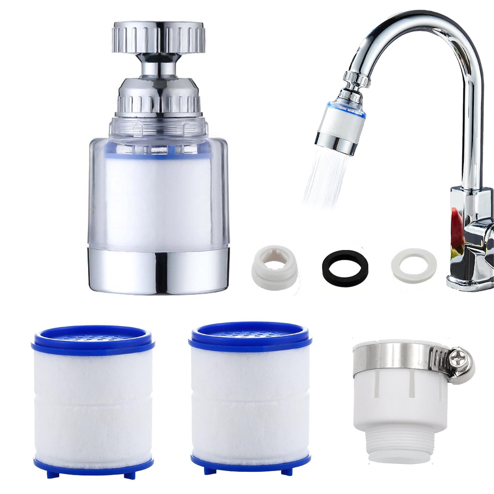 360° Rotating Sink Water Faucet Filter - Kitchen & Bathroom Tap Water Purifier with Universal Adapter | Removes Chlorine, Fluoride & Heavy Metals | Water Softening System with 2 Replacement Cartridges | Perfect for Drinking, Cooking & Washing