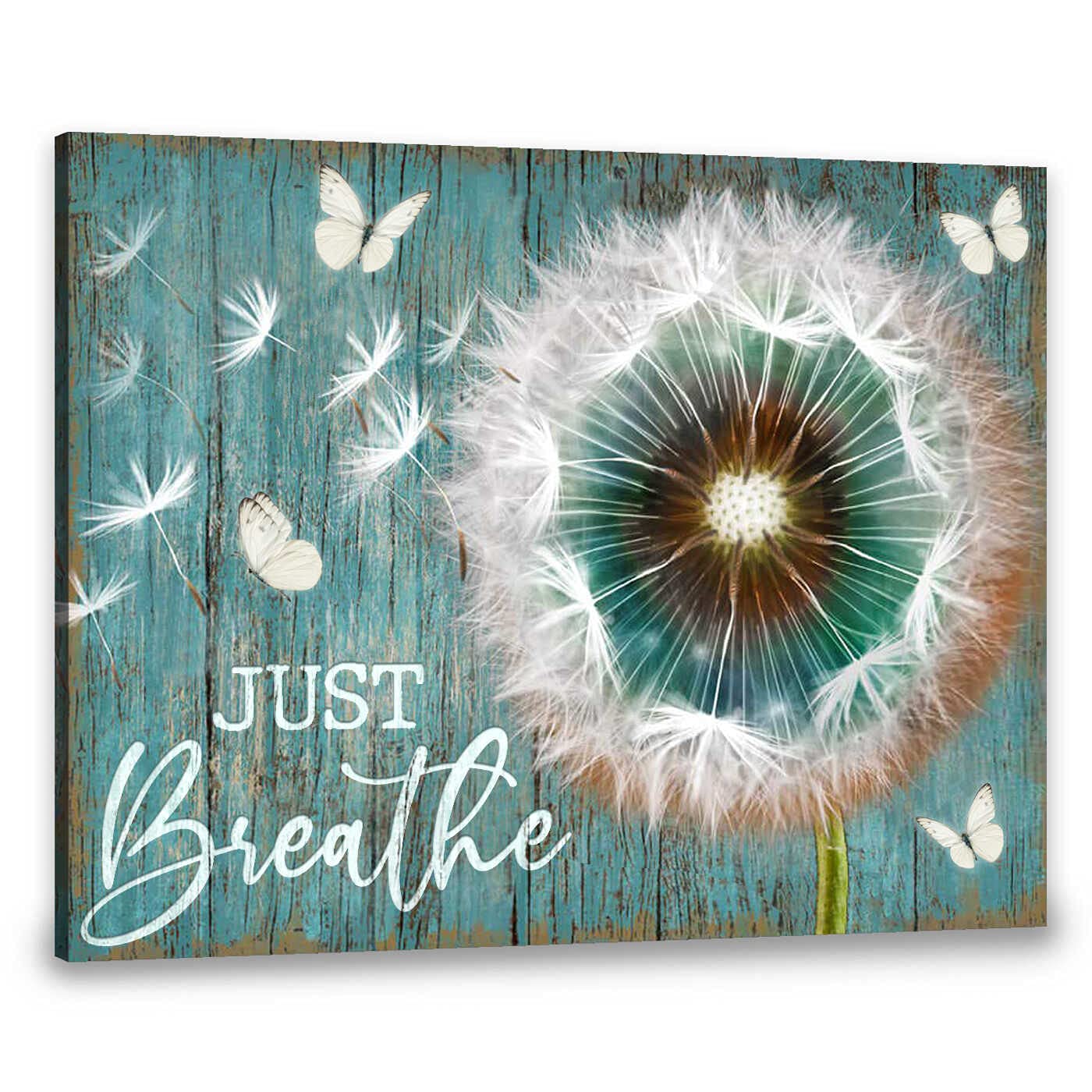 Dandelion and Butterfly 'Just Breathe' Framed Canvas Wall Art - 36