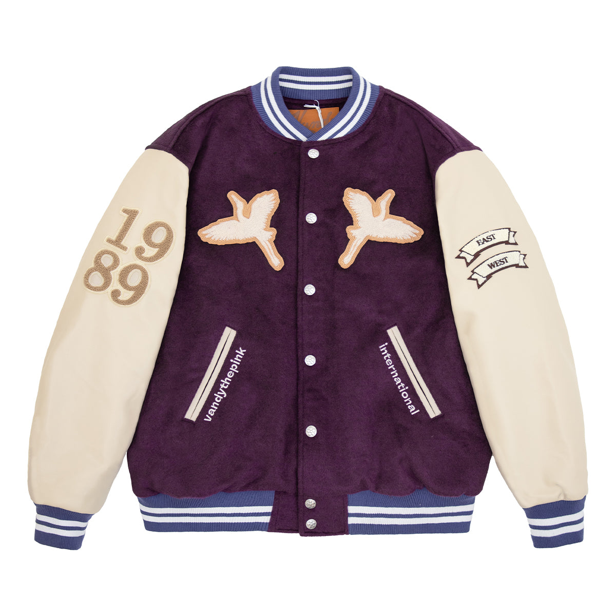 Crane Varsity Jacket 'Purple Cream' - Stylish Vintage Baseball Jacket for Men & Women | Perfect for School Spirit, Casual Outfits & Fall Fashion