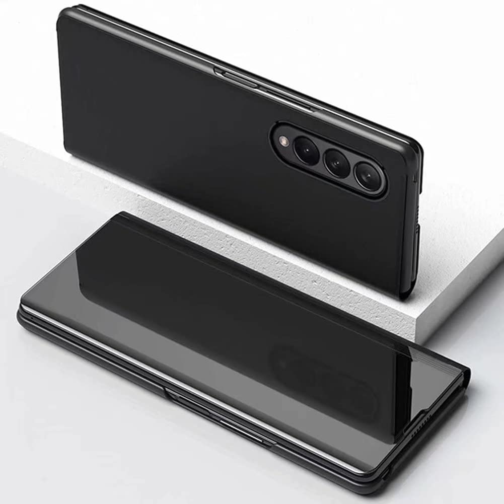 Premium Shockproof Vivo X Fold Phone Case - Mirror Flip Stand Cover with PC/PU Translucent Design | Durable Protection for Vivo X Fold | Perfect for Work, Travel & Everyday Use - Black