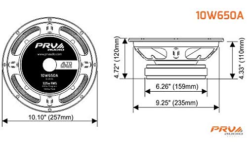 PRV AUDIO 10 Inch Woofer Speaker 10W650A - 650W Program Power, 8 Ohm, 2.5