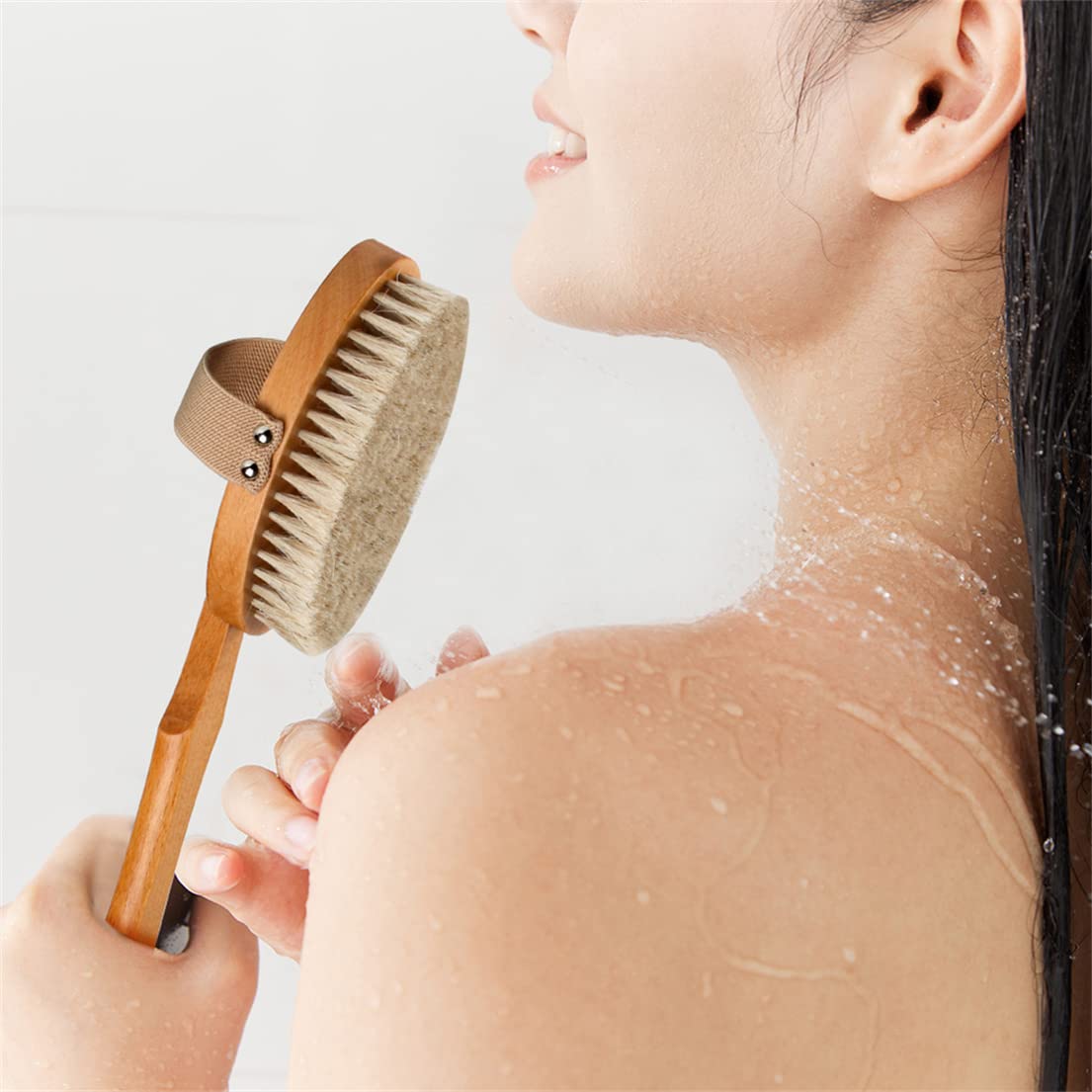 Exfoliating Body Brush with Long Handle - Shower & Bath Brush for Wet or Dry Skin Scrub - Back Scrubber for Smooth Skin - Perfect for Spa, Self-Care & Deep Cleansing Routines