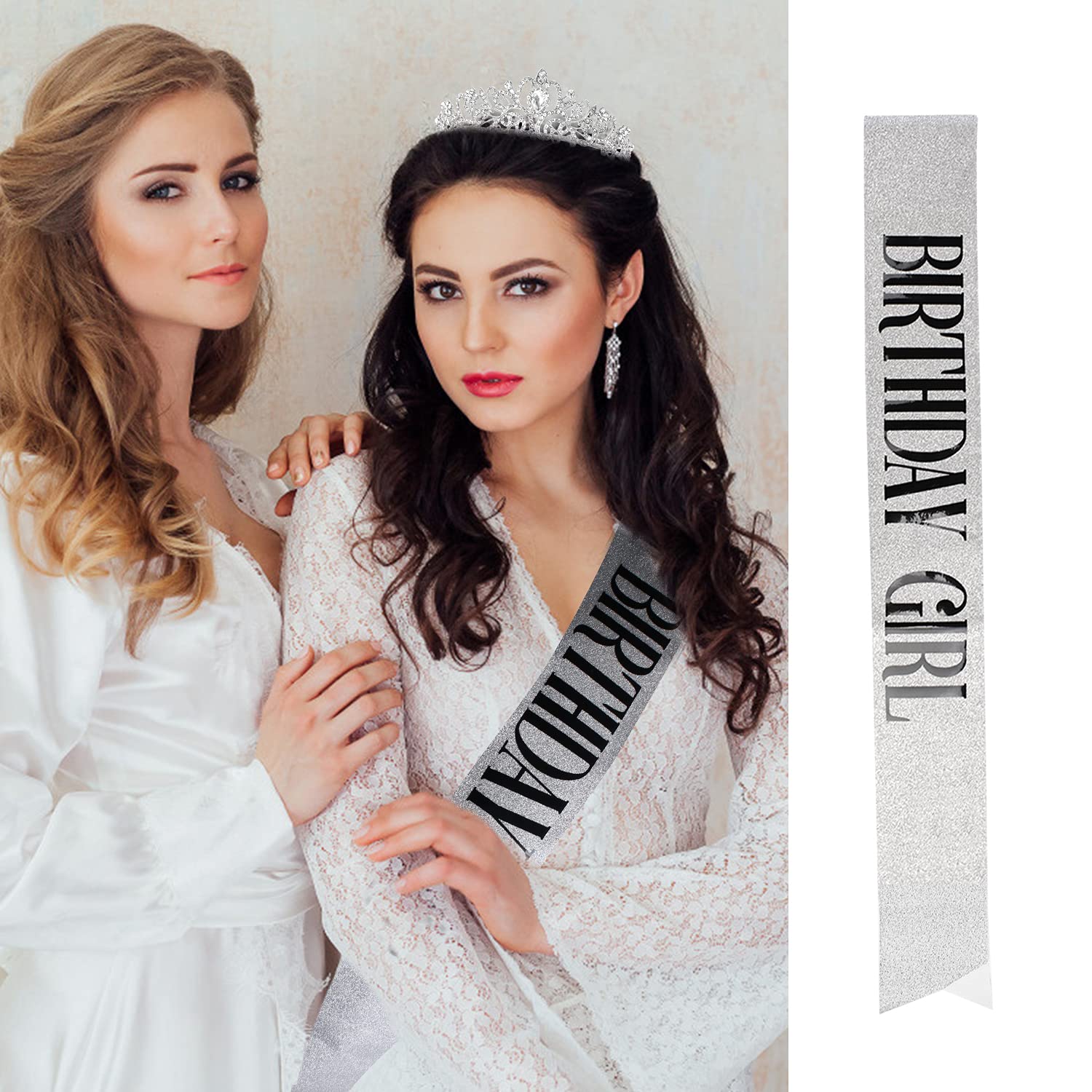 Sparkling AB Rhinestone Tiara for Women - Elegant Birthday Crown for Girls & Adults - Silver Queen Crown with Birthday Girl Sash - Perfect for Birthday Parties, Pageants, and Special Occasions