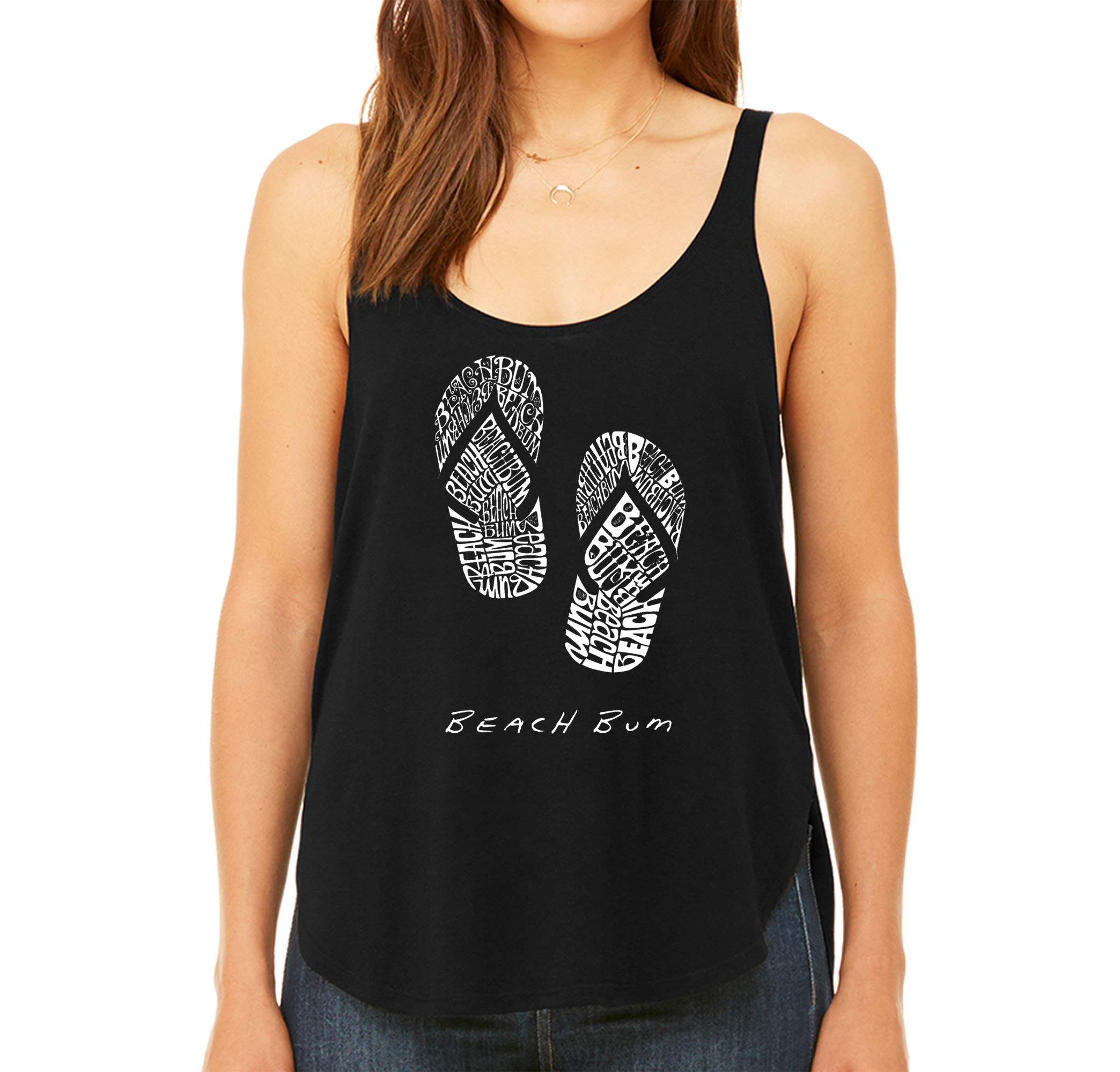 LA POP ART Women's Premium Word Art Flowy Tank Top - Beach Bum | Comfortable Summer Casual Wear for Beach, Vacation & Outdoor Activities