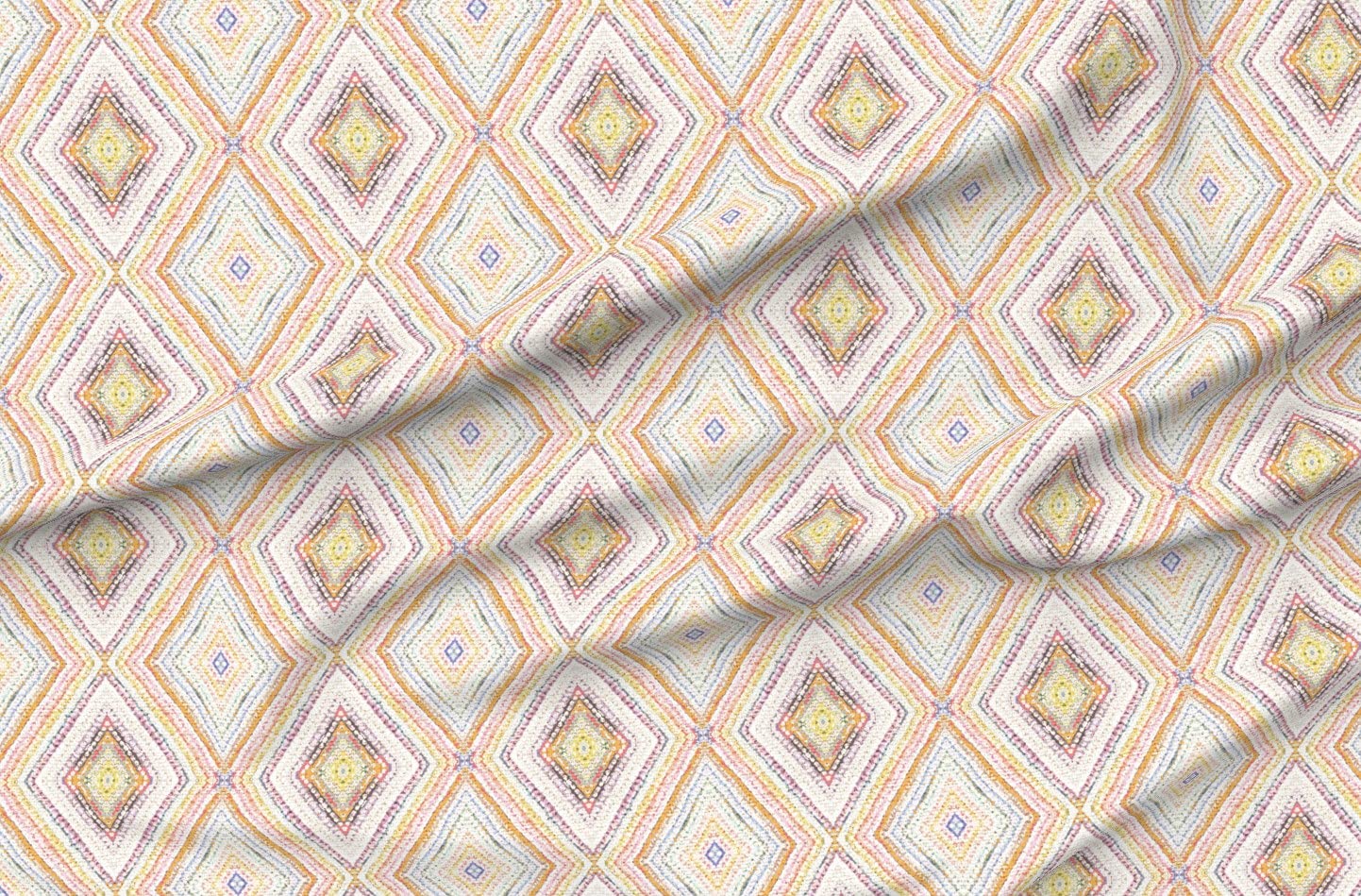 Premium Diamond Neutral Boho Geometric Orange Purple Blue Printed Upholstery Velvet Fabric by The Yard - Home Decor, DIY Projects, Curtains, Pillows, Furniture Upholstery & Apparel Making