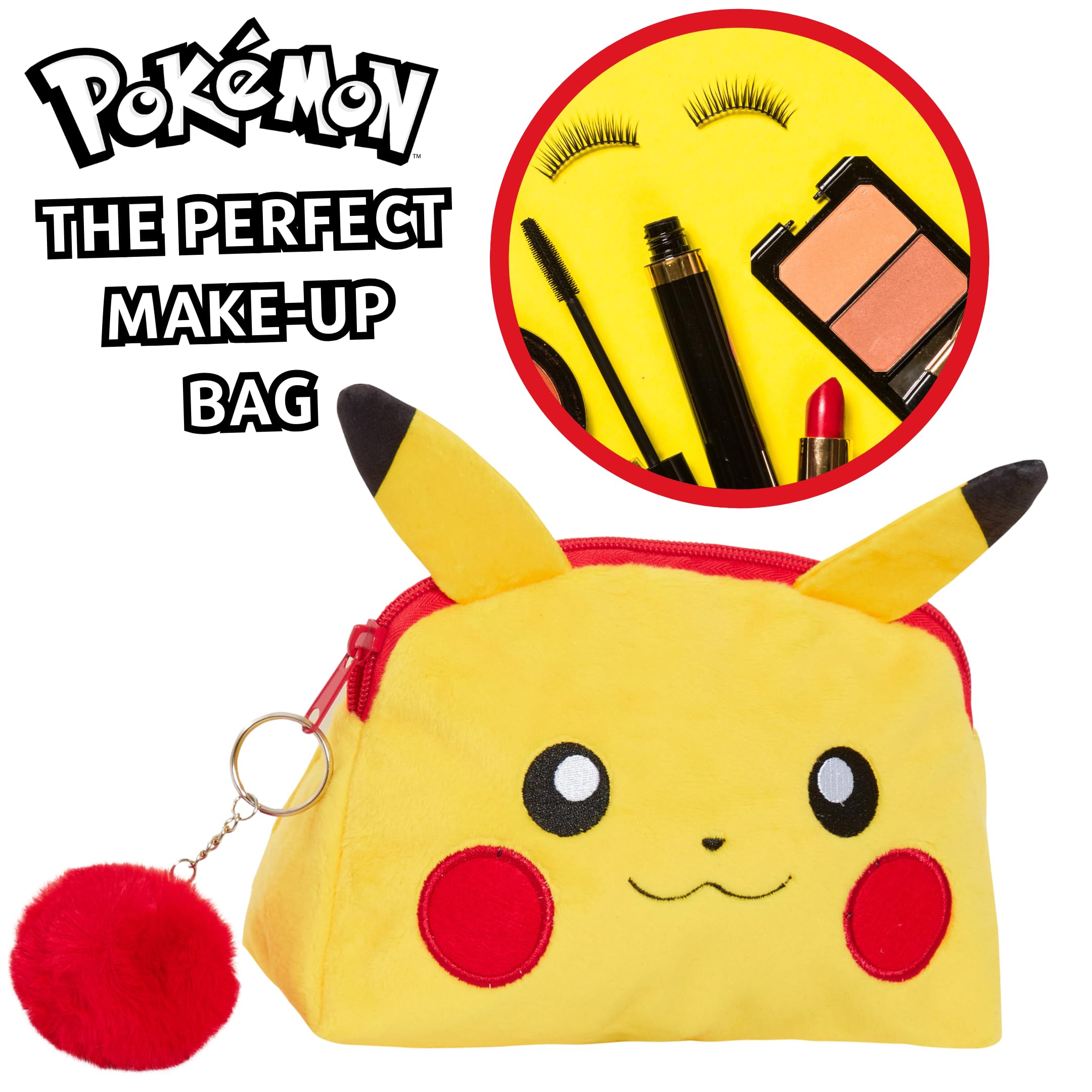 Pokemon Pikachu Plush Toiletry Bag - Waterproof Makeup Cosmetic Pouch for Travel, Gym & School - Cute Yellow Pencil Case & Toiletries Organizer