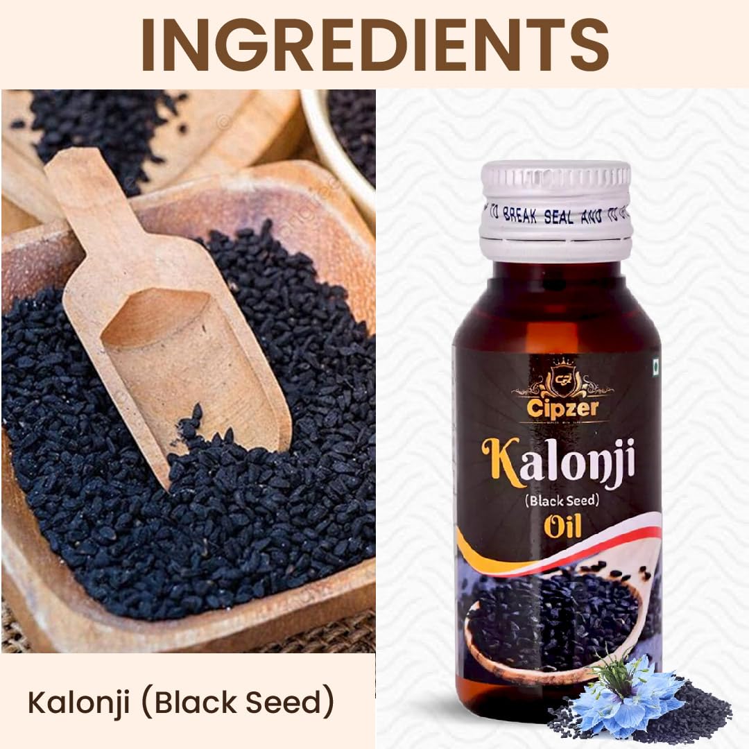 Pure Cipzer Kalonji Oil (50ml) - Natural Black Seed Oil for Inflammation, Acne, Psoriasis & Joint Pain Relief | Promotes Healthy Skin & Hair Care | Ideal for Daily Wellness & Beauty Routine