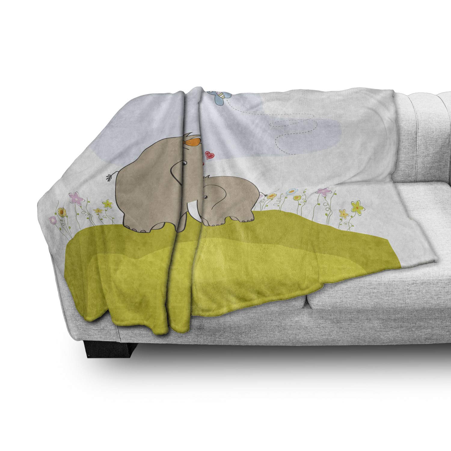 Ambesonne Cartoon Throw Blanket - Soft Flannel Fleece Accent Blanket with Mother Love Shower Design, 70x90 Inches, Pale Blue Green - Perfect for Sofa, Bed, Nursery & Gift Giving