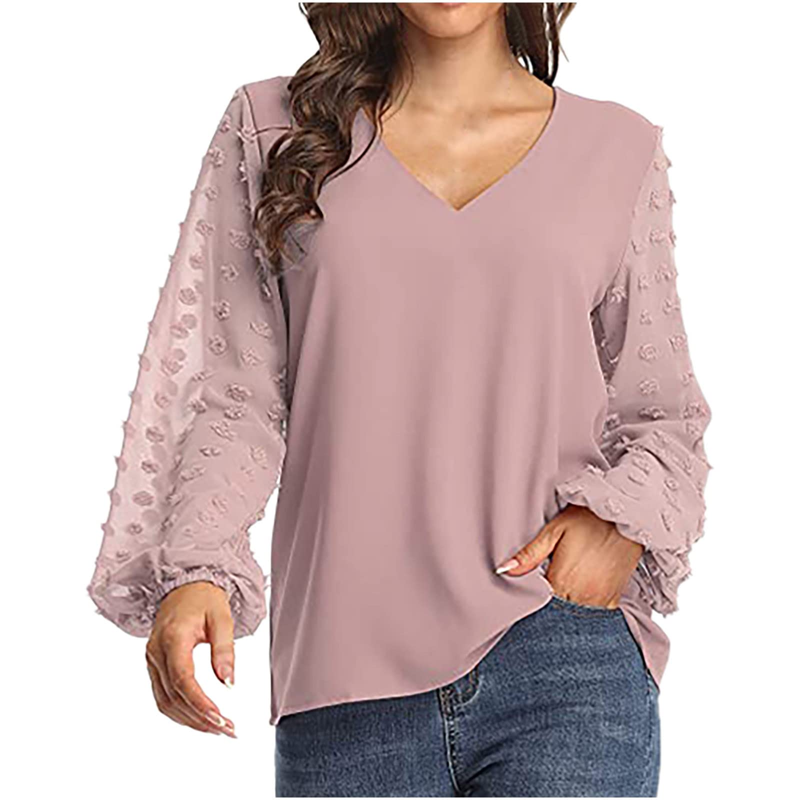 Elegant Women's V-Neck Chiffon Blouse - Long Sleeve Flowy Tunic Top for Office, Party & Spring Wear | Trendy Work Shirt & Casual Outfit Essential