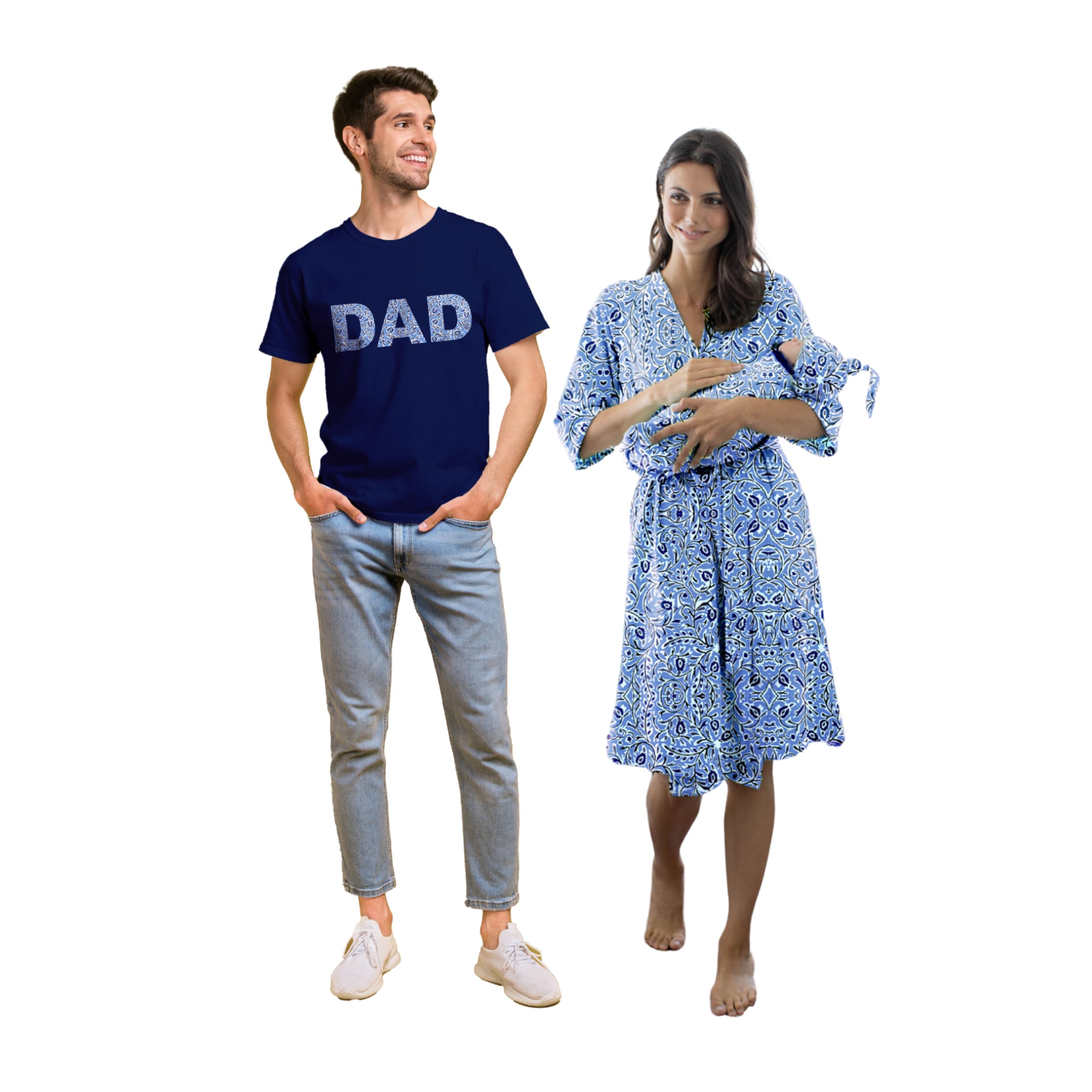 Baby Be Mine Maternity Nursing Delivery Robe & Baby Girl Swaddle Blanket Set with Daddy T-Shirt - Soft Comfortable Outfit for Newborns and Moms - Perfect for Hospital Delivery, Breastfeeding and Family Photo Shoots