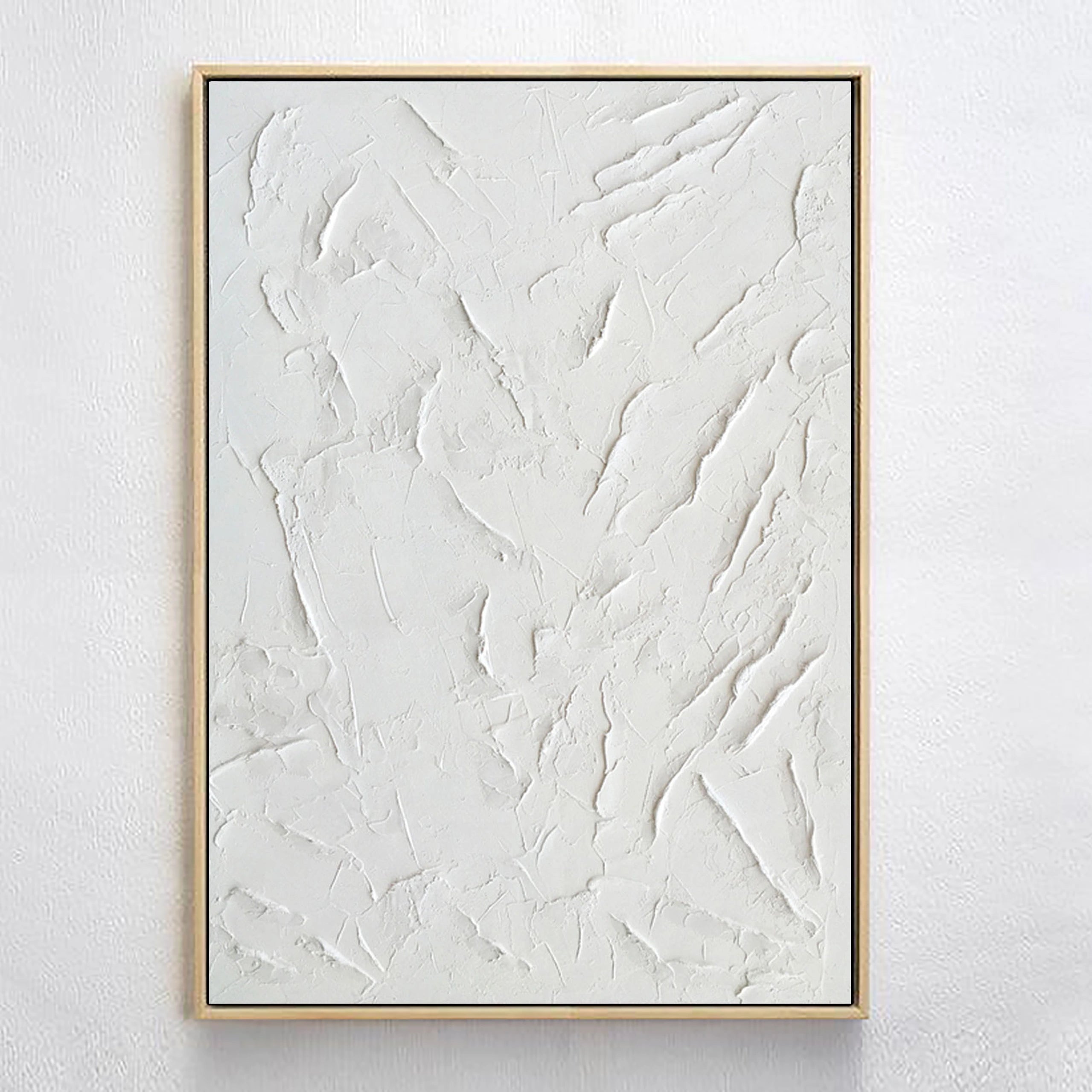 White Minimalist Textured Painting Canvas Wall Art #MM004 - Vertical Modern Abstract Artwork for Living Room, Bedroom & Office Decor