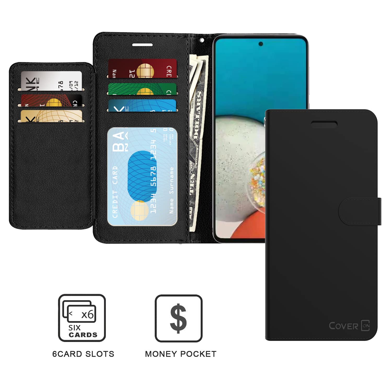 Premium Leather Wallet Case for Samsung Galaxy A53 5G - RFID Blocking Flip Folio Cover with Card Slots & Kickstand (Black) | Perfect for Daily Use, Travel & Hands-Free Viewing