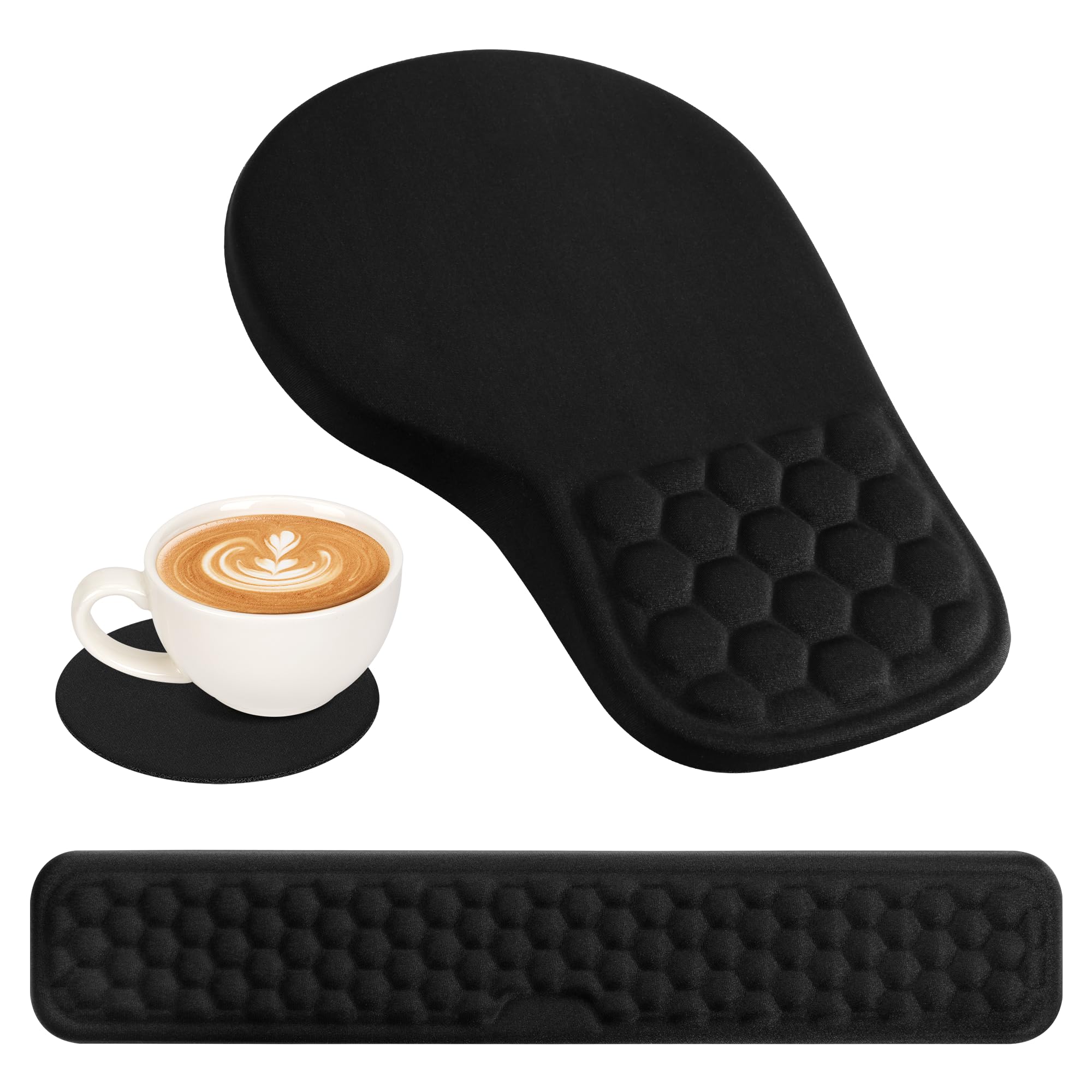 3 in 1 Ergonomic Wrist Rest for Keyboard and Mouse - Non-Slip Desk Mouse Pad with Wrist Support, Keyboard Wrist Rest & Mouse Pad Set with Massage Design (Black) | Perfect for Office, Gaming & Computer Workstations