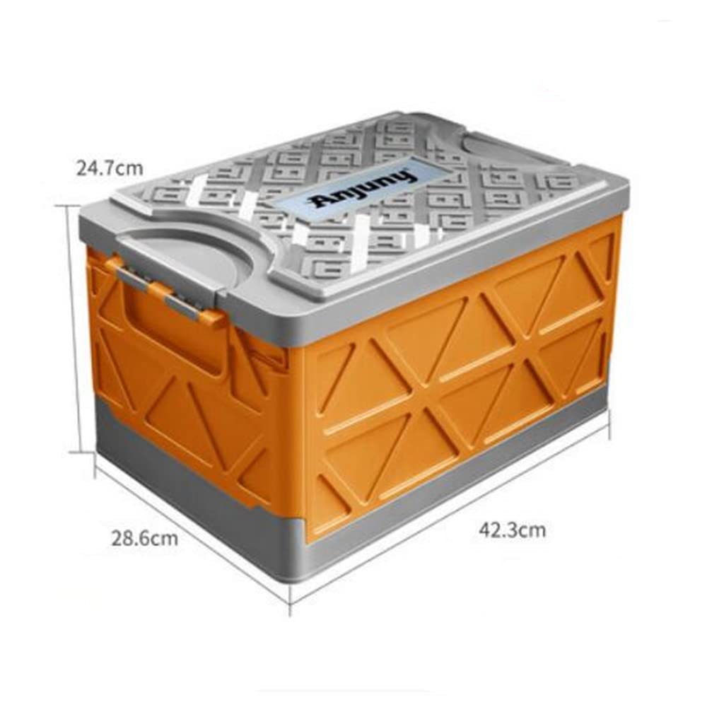 30L Collapsible Car Trunk Storage Box with Lid - Waterproof SUV Organizer for Travel, Camping & Home Storage - Non-Slip Bottom & Durable Design (Daylight Orange) - Perfect for Road Trips, Garage Organization & Outdoor Adventures
