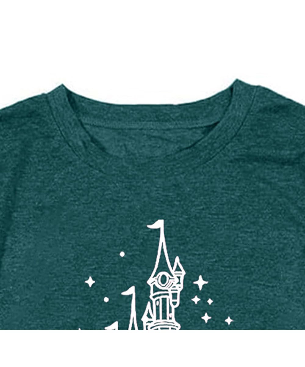 Magic Castle Graphic T-Shirt for Women | Cute Kingdom Print Short Sleeve Tee | Casual Vacation Holiday Top | Perfect for Disney Trips, Theme Park Outings & Fantasy Cosplay