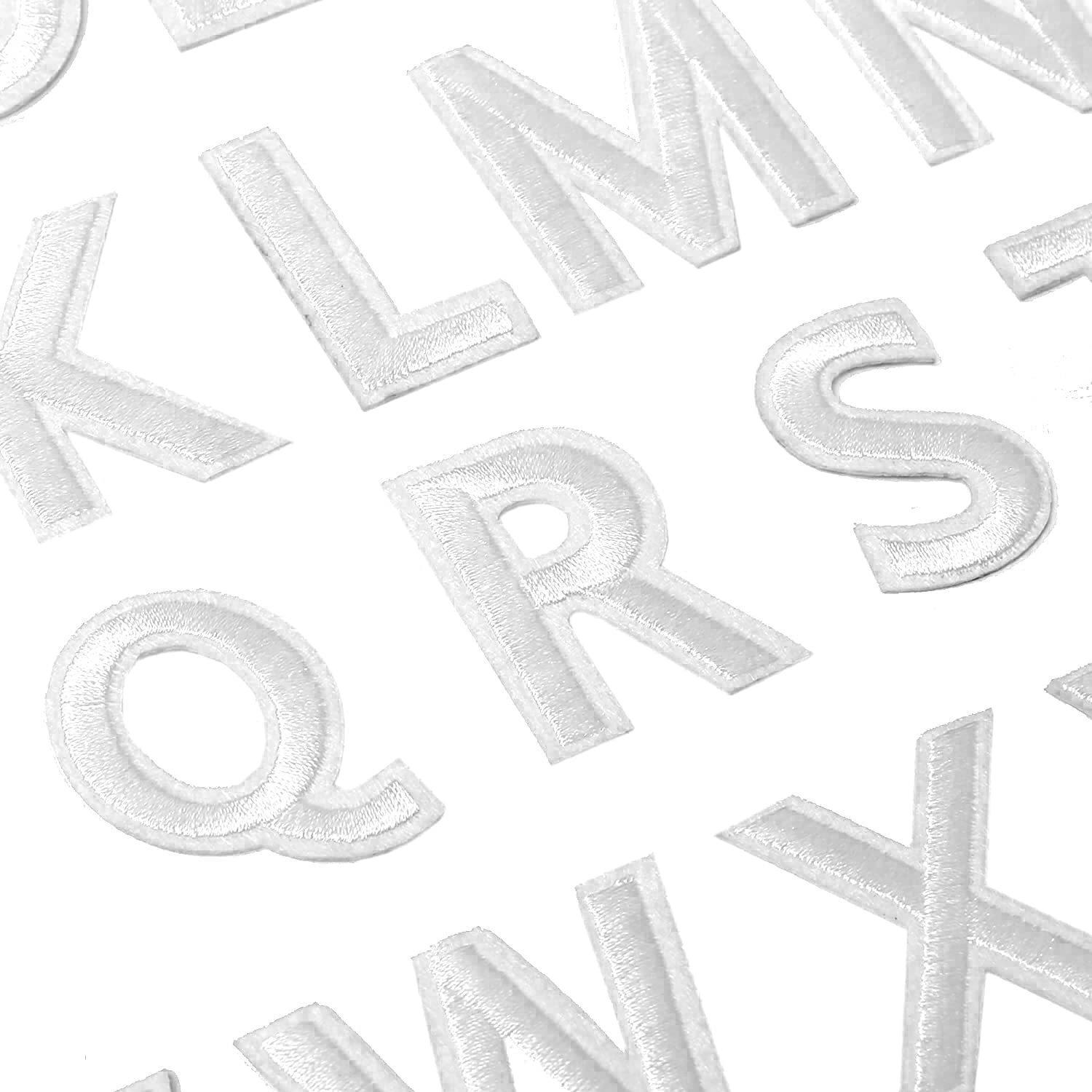 72 PCS Iron-On Embroidered Alphabet & Number Patches A-Z 0-9 for DIY Clothing, Hats, Jeans - White Fabric Applique Letters for Customizing Jackets, Backpacks & School Uniforms