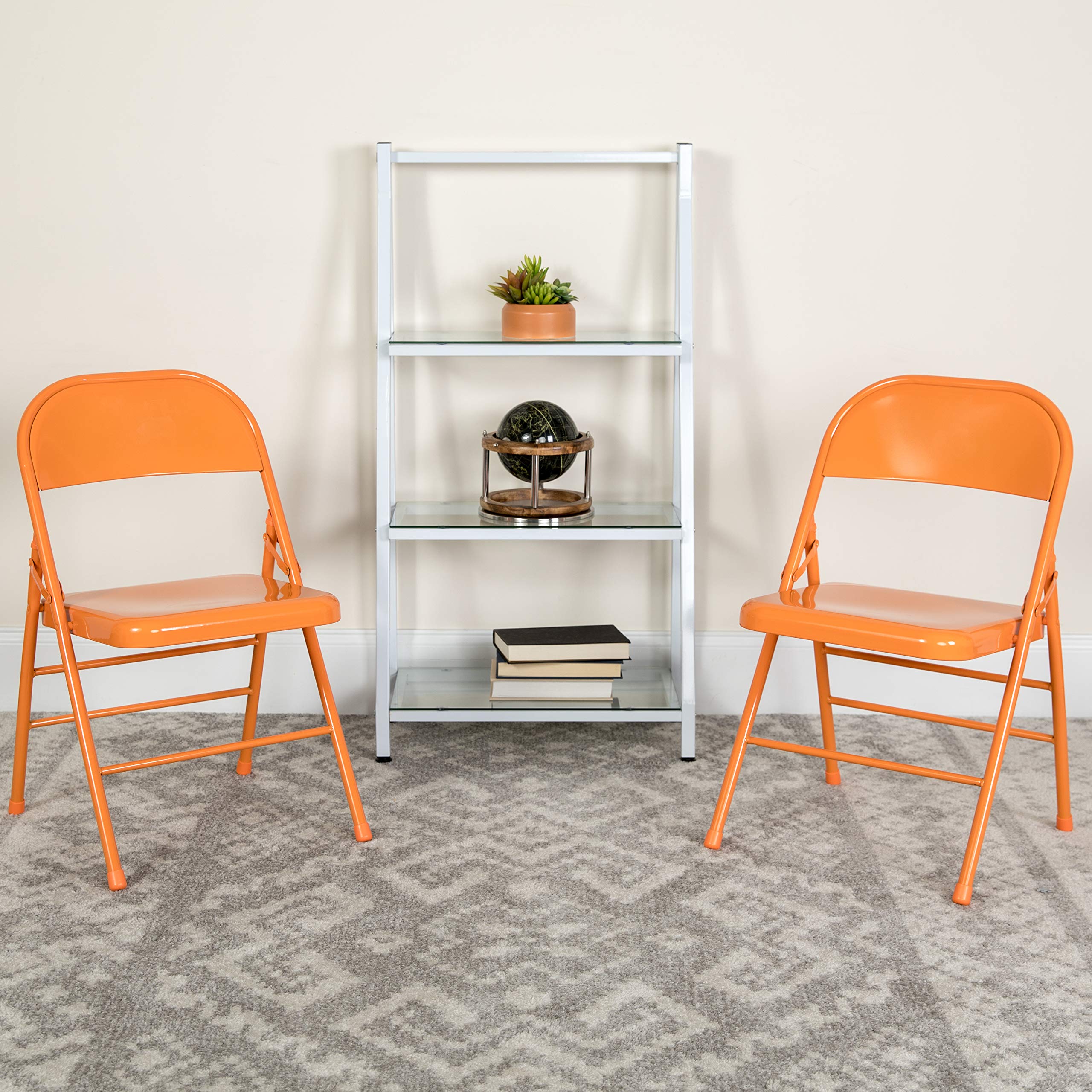 4 Pack Colorful Orange Marmalade Triple Braced Metal Folding Chairs - Heavy Duty Indoor Outdoor Use for Parties, Weddings & Events