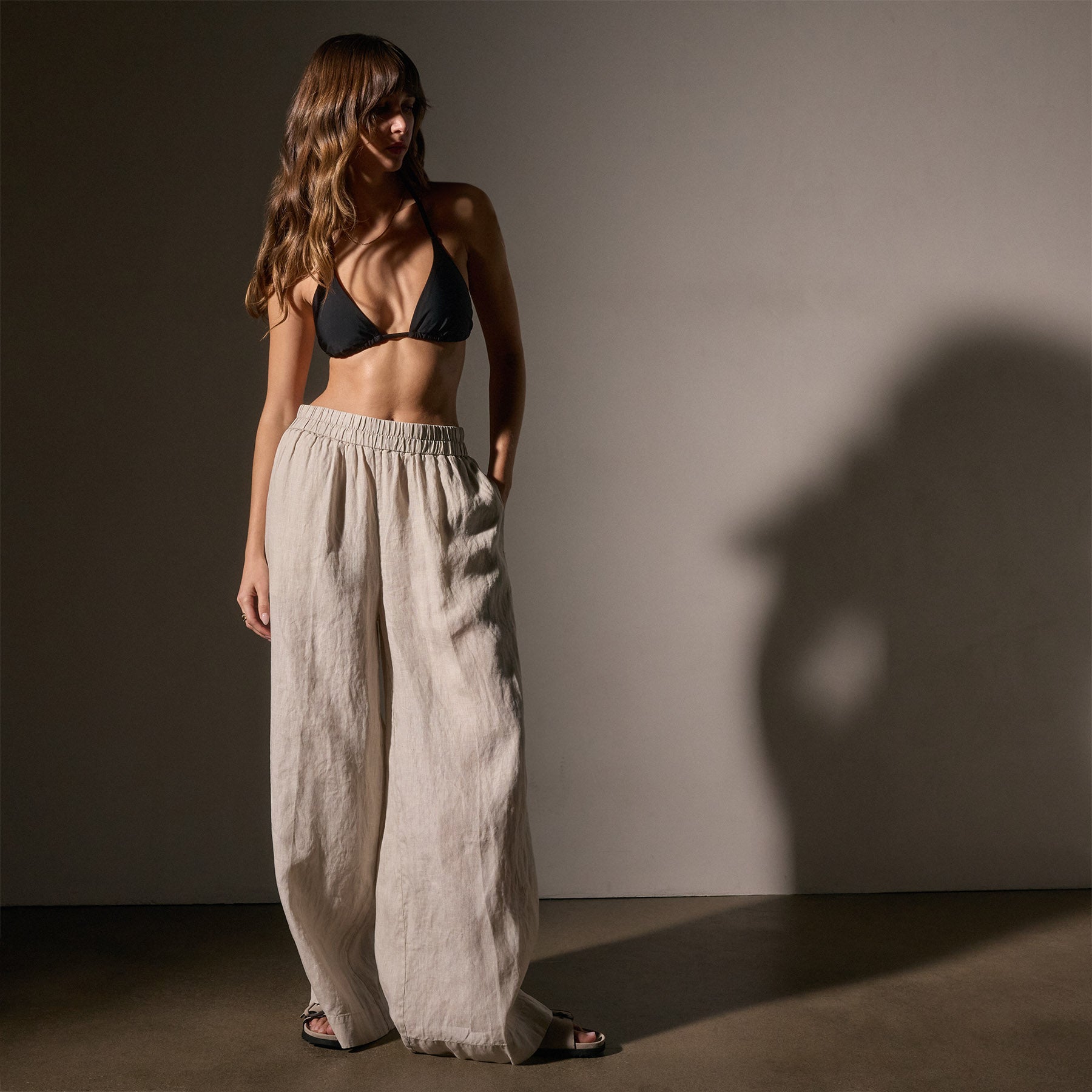 Lightweight Linen Wide Leg Pants for Women - Comfortable High Waisted Loose Fit Trousers in Salt Pigment - Perfect for Summer, Travel & Casual Wear