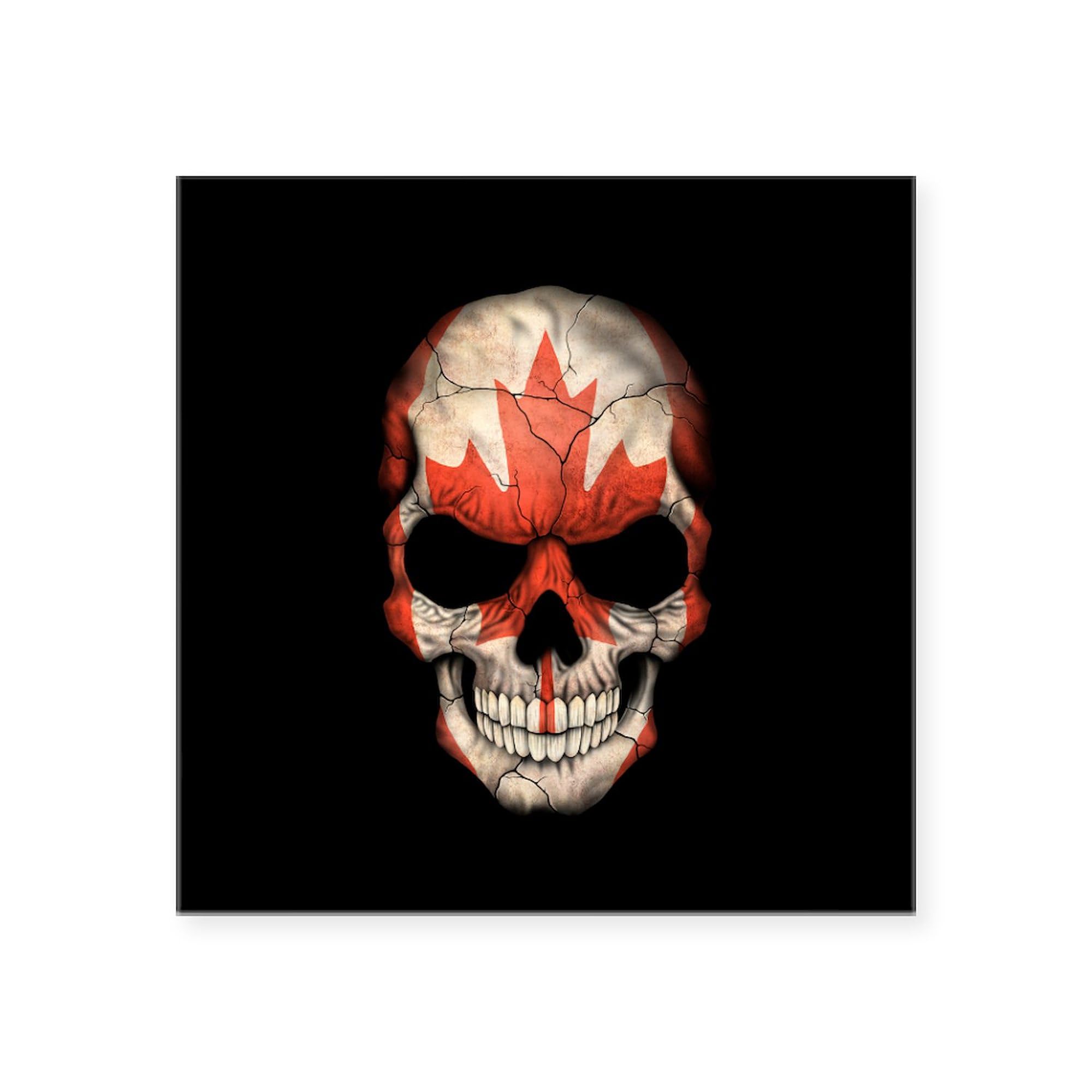 Canadian Flag Skull Black Square Bumper Sticker - Waterproof Vinyl Car Decal for Windows, Laptops & Coolers - Patriotic Canada-Themed Stickers for Cars, Trucks & Motorcycles