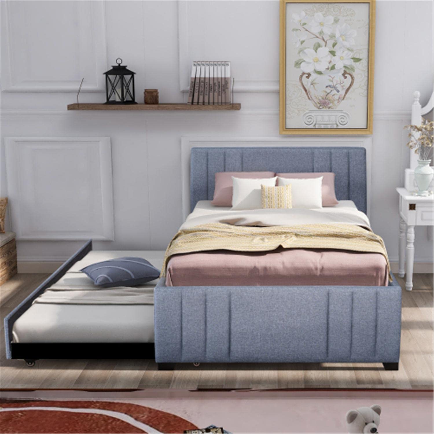 Multi-Utility Platform Bed Frame with Trundle - Space Saving & Easy Assembly for Small Bedrooms
