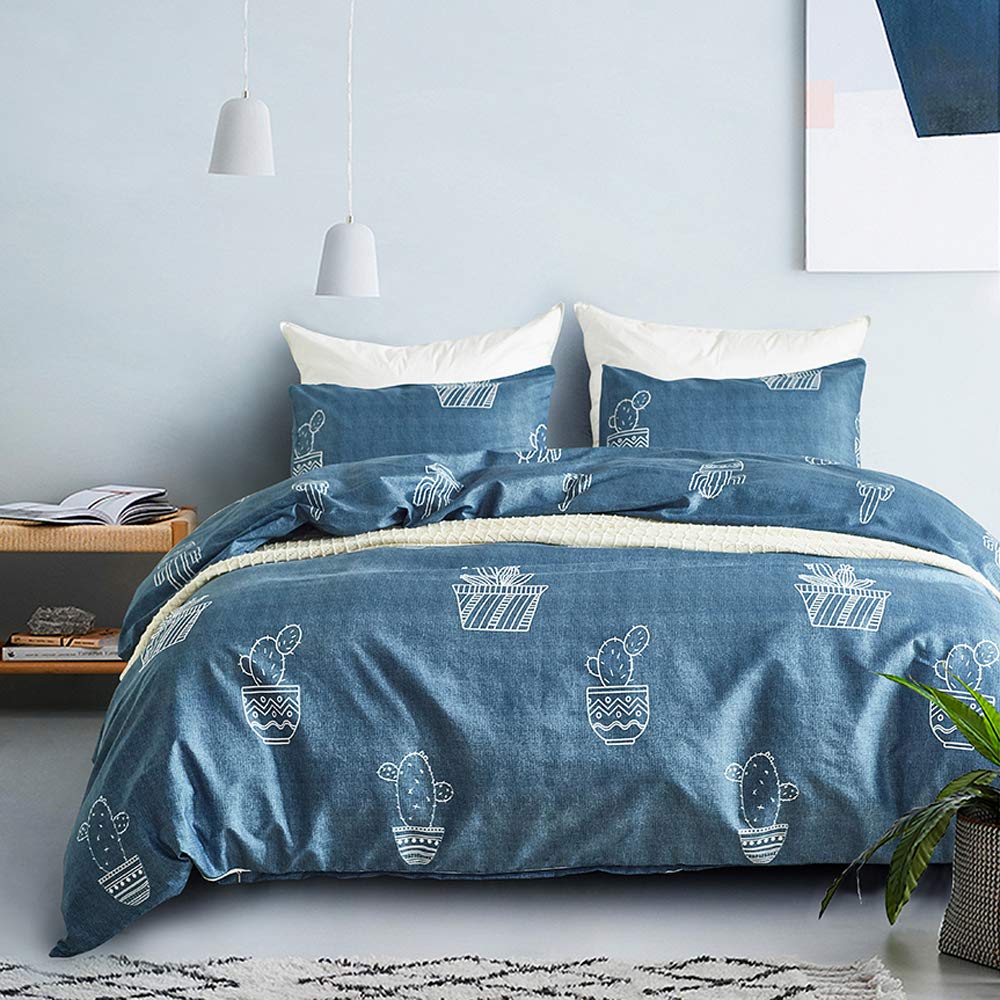 Cactus Print Microfiber Queen Bed Sheet Set - 3 Piece Breathable Soft Wrinkle Free Fitted Sheets - Hotel Quality Bedding for Home, Dorm & Guest Room