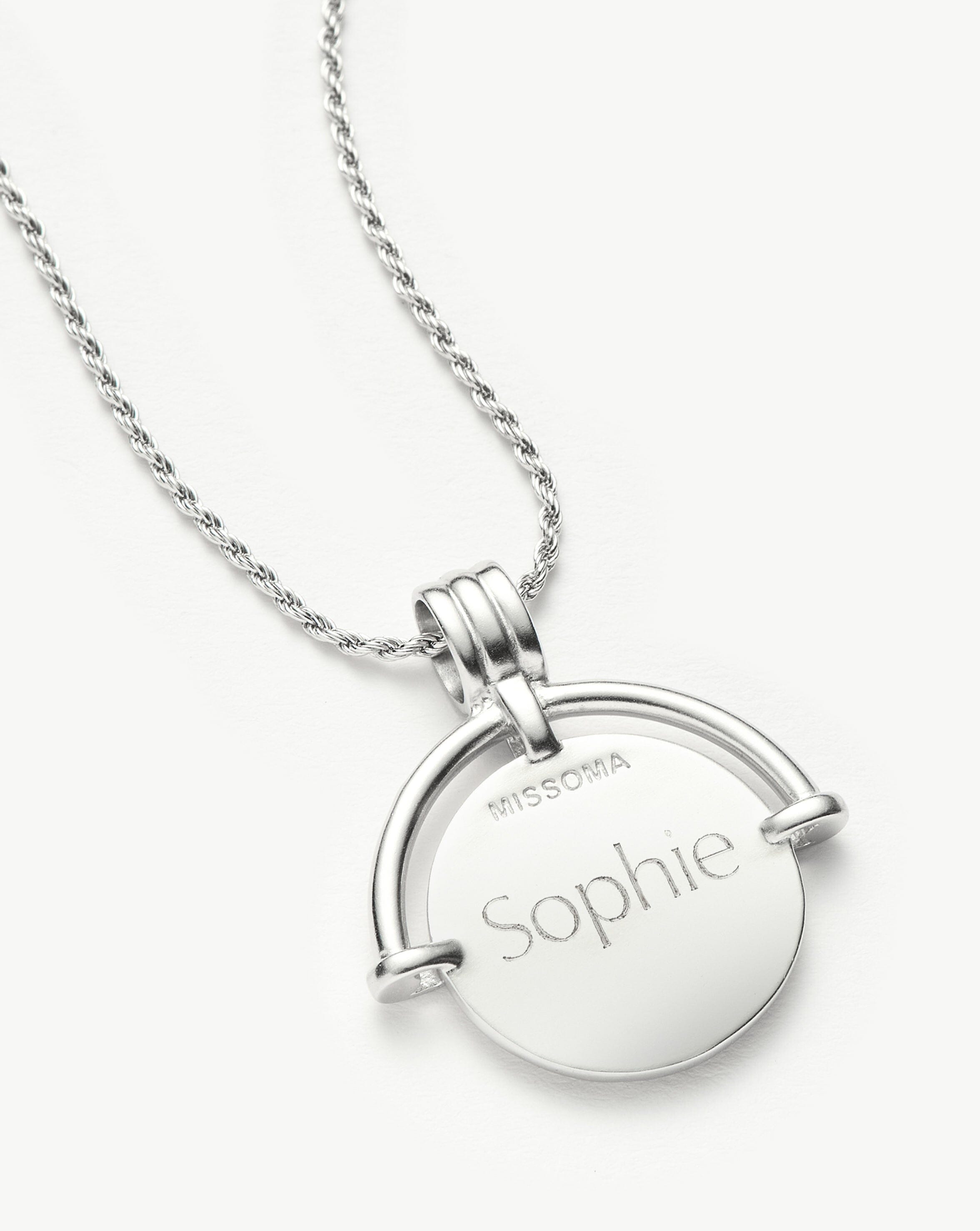 Lucy Williams Medium Engravable Roman Arc Coin Necklace - Silver Plated Jewelry for Women | Perfect Gift for Anniversary, Birthday & Special Occasions