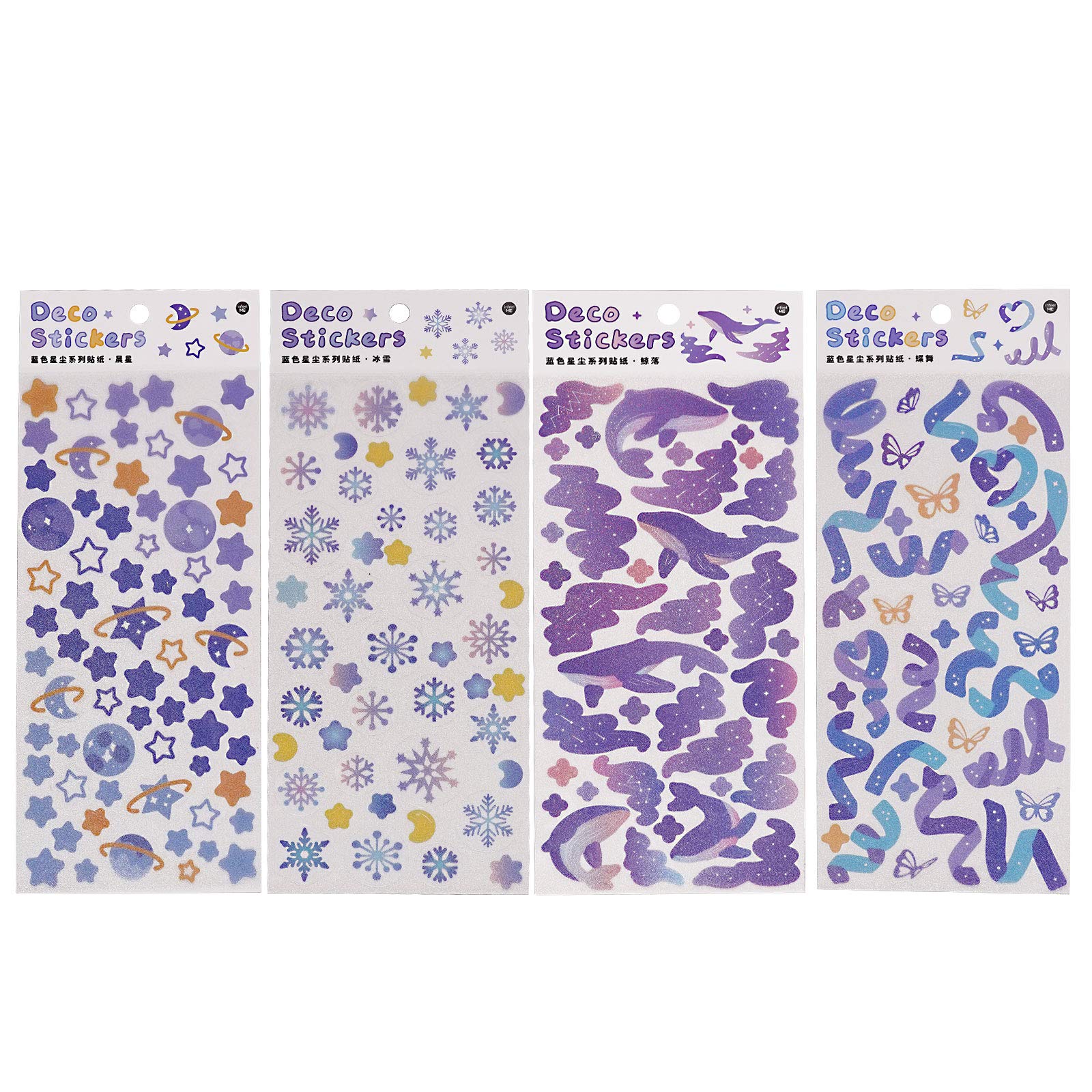 4 Sheets Self-Adhesive Scrapbook Stickers - Small Decorative Stickers for Arts & Crafts, Greeting Cards, Photo Albums, DIY Projects - Perfect for Home Decoration & Scrapbooking (Purple)