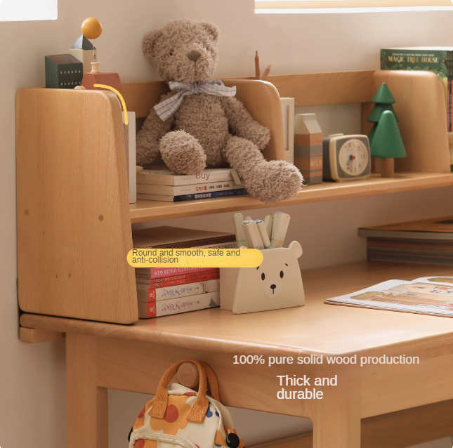 Solid Wood Beech & Oak Nordic Style Bookshelf - Modern Study Room & Home Office Storage Solution for Books & Decor