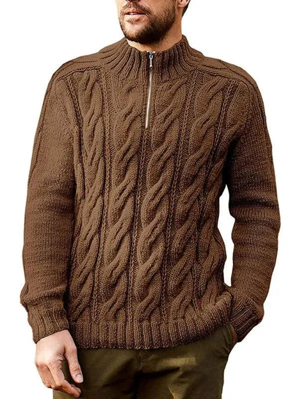 Men's Half Turtleneck Zipper Sweater - Stylish Winter Pullover for Casual Wear & Office Outfits
