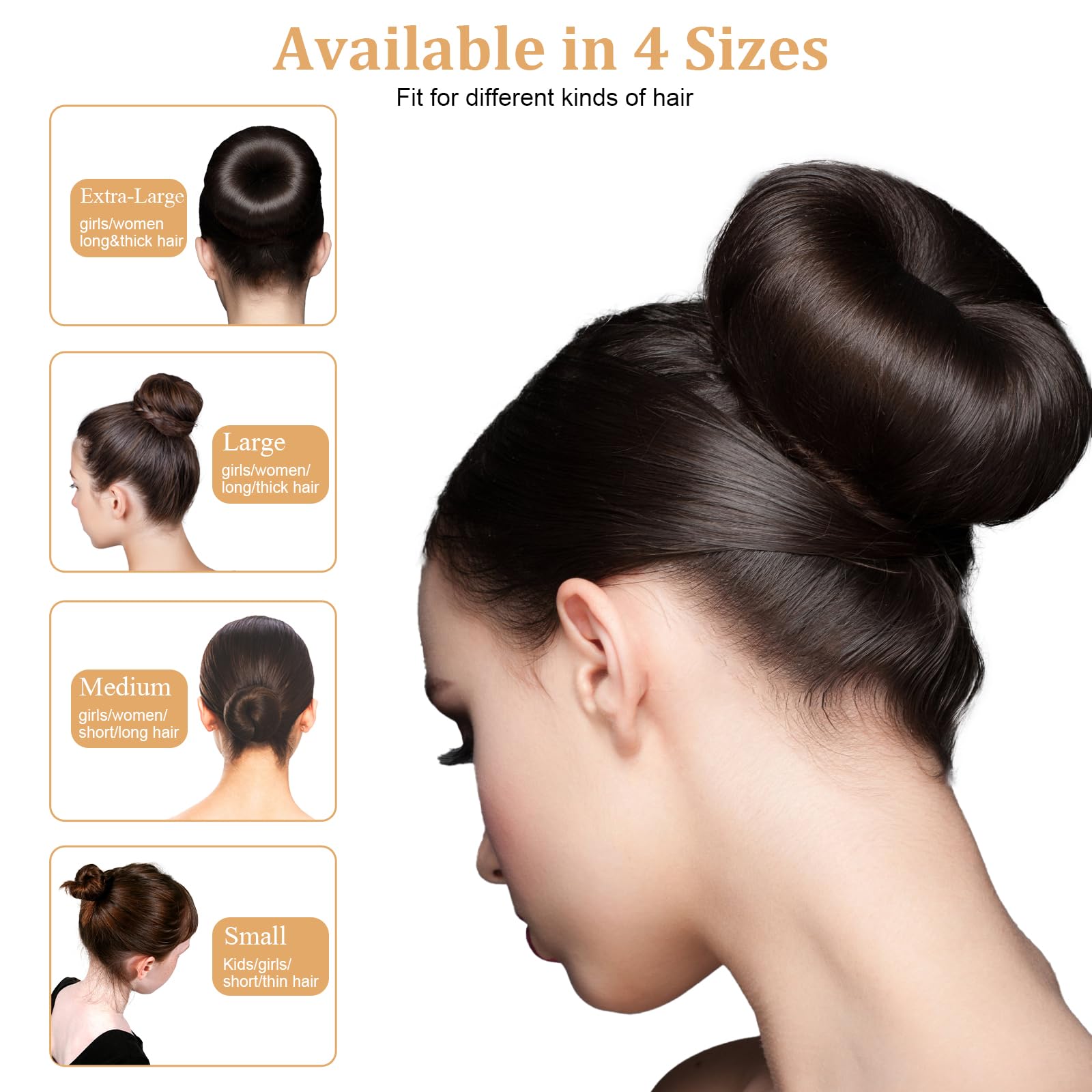 65-Piece Hair Accessories Set with 10 Hair Bun Makers (1 XL, 2 Large, 3 Medium, 4 Small), 50 U-Shaped Pins & 5 Hair Ties - Ballet Donut Bun Maker for Long Thick Hair - Perfect for Ballet, Dance, Wedding & Everyday Hairstyles (Brown)