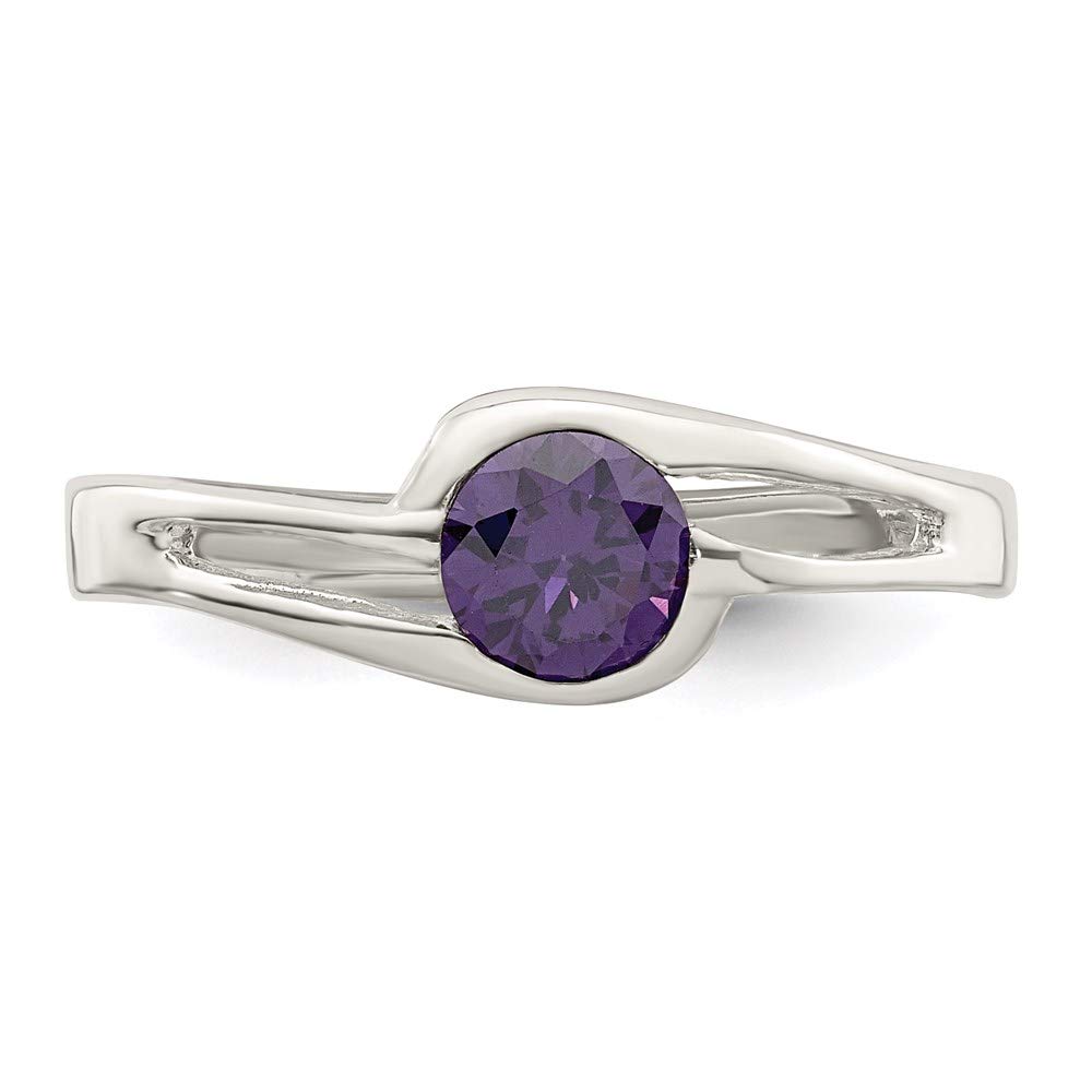 925 Sterling Silver Purple Round Bezel Cubic Zirconia Ring for Women - Elegant Fine Jewelry Gift for Her - Perfect for Weddings, Anniversaries & Special Occasions