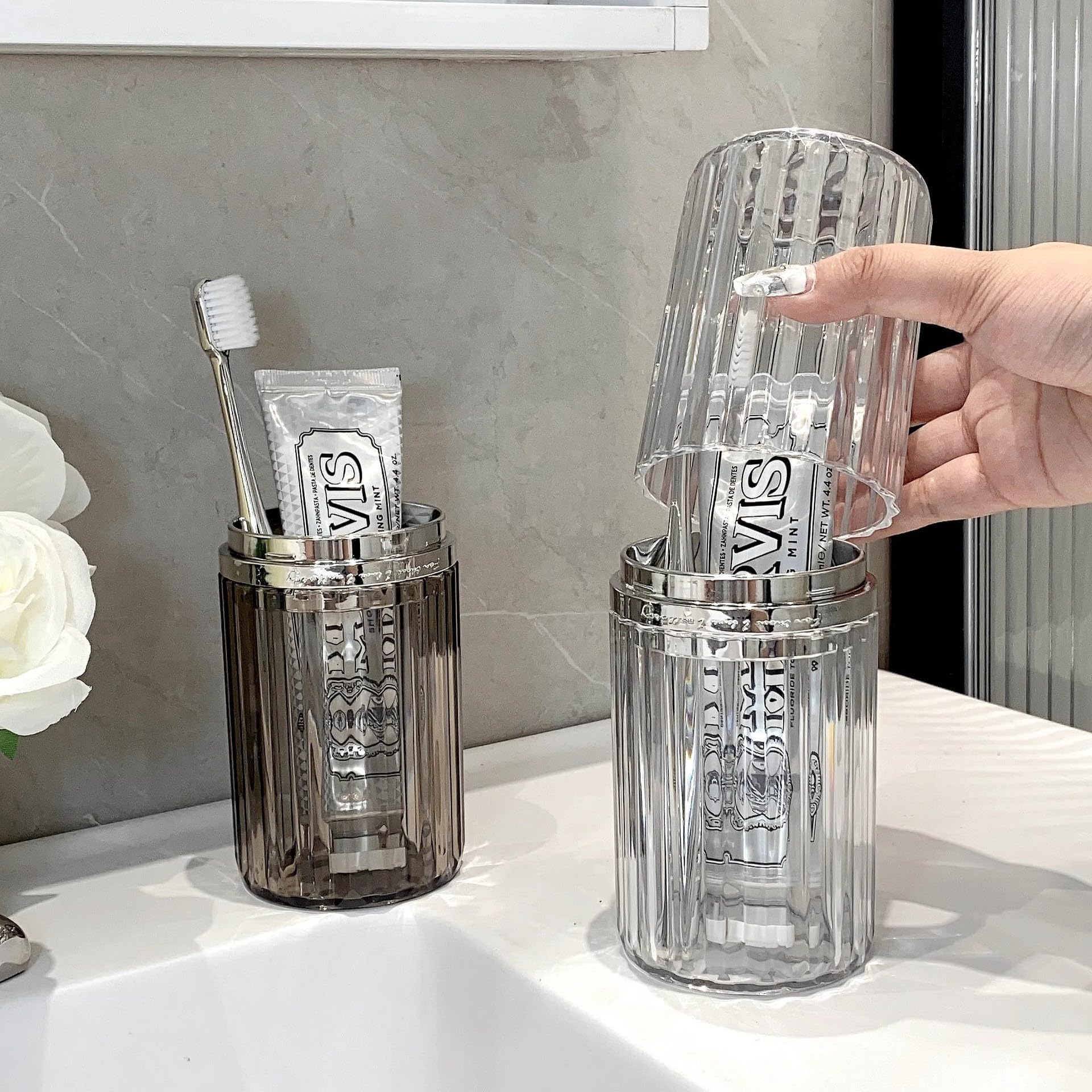 Portable Travel Toothbrush Holder & Cup Set - Collapsible Toothbrush Case with Toothpaste Container for Camping, School, Business Trips & Bathroom Use - Compact & Hygienic Travel Essential for On-the-Go Oral Care