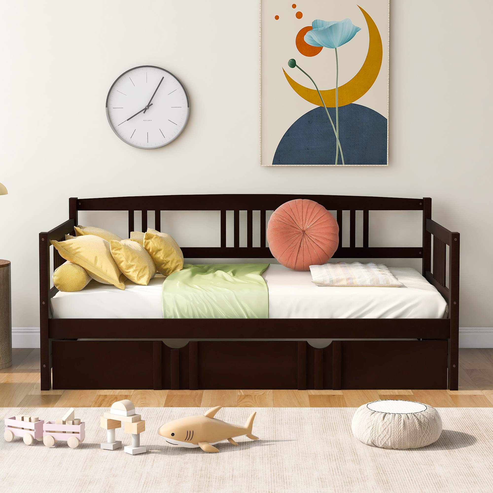 Daybed and Trundle Frame Set - Twin Size Espresso Sofa Bed with Pull-Out Trundle | No Box Spring Needed | Perfect for Kids Room, Guest Room & Living Room | Space-Saving Sleep Solution for Small Spaces