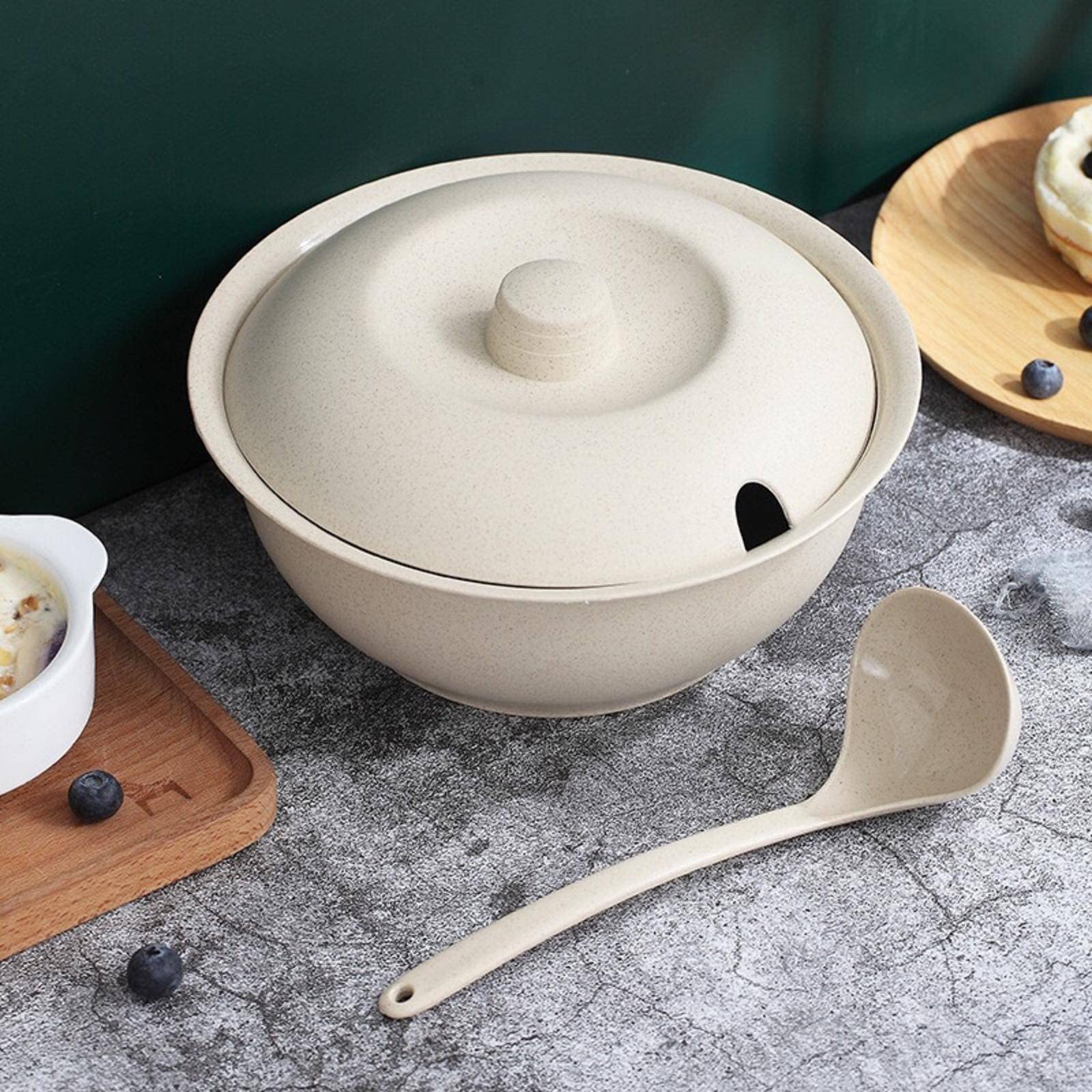Eco-Friendly Wheat Straw Soup Pot with Lid - Large Capacity, Unbreakable, Microwave & Dishwasher Safe Soup Bowl Set - Perfect for Family Dinners, Camping & Meal Prep