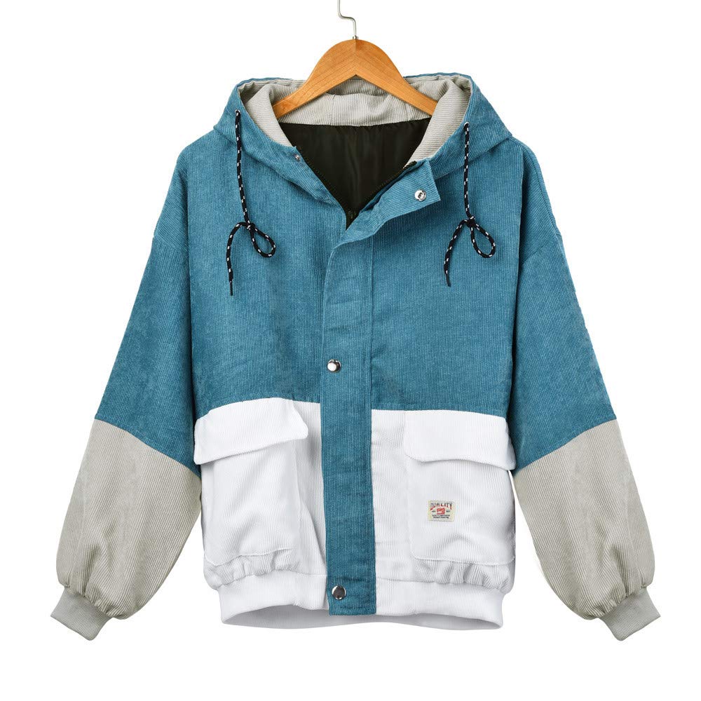Women's Corduroy Patchwork Oversized Zipper Jacket - Long Sleeve Hooded Windbreaker Coat for Casual Wear & Outdoor Activities | Clearance Sale