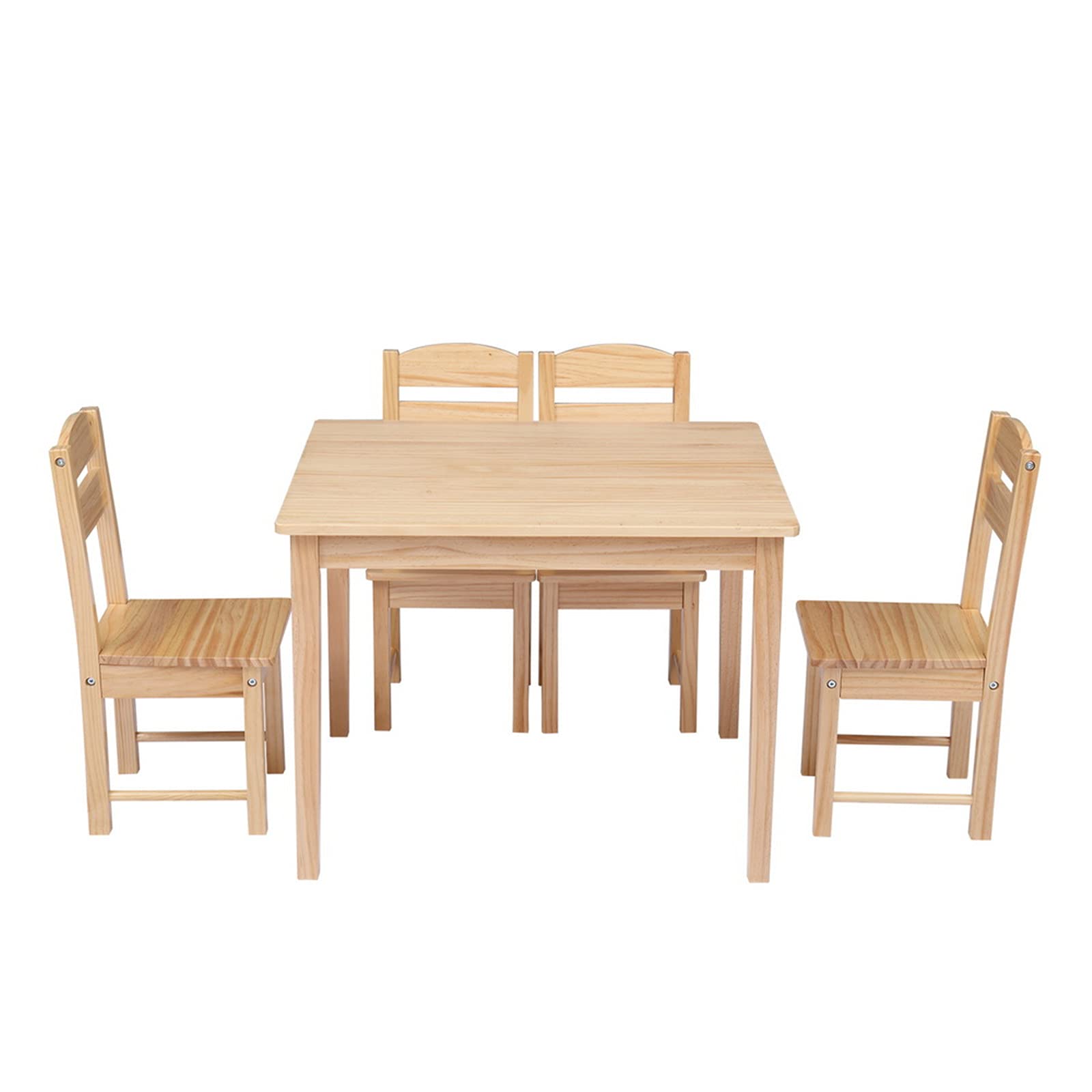 Bysesion GT1-JL Kids Wooden Table & Chair Set - Natural Pine Wood Children's Furniture (1 Table + 4 Chairs) - Perfect for Playroom, Classroom, and Homeschool Learning Activities