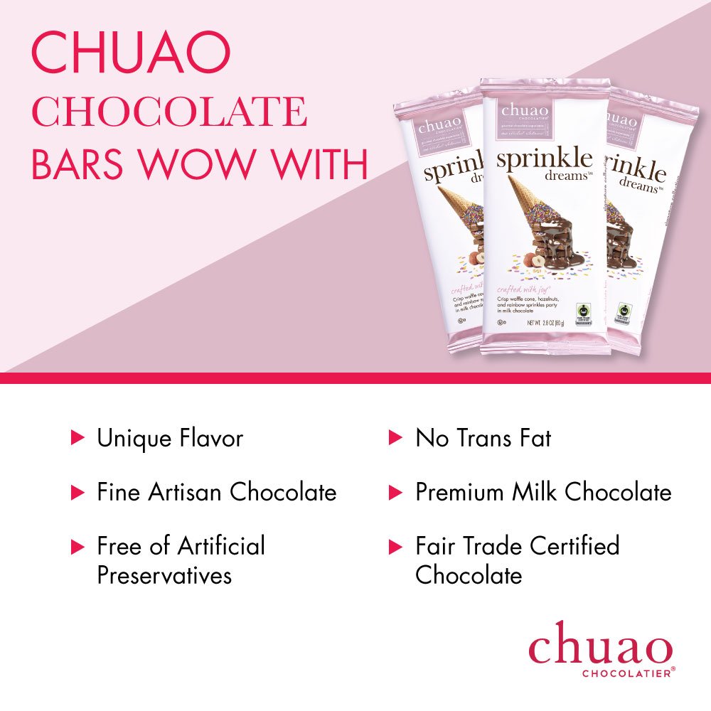 Chuao Chocolatier Sprinkle Dreams Milk Chocolate Bars - Gourmet Waffle Cone No Preservatives - 3 Pack Chocolate Gift Box for Birthdays, Thank You Gifts, Care Packages & Holiday Treats