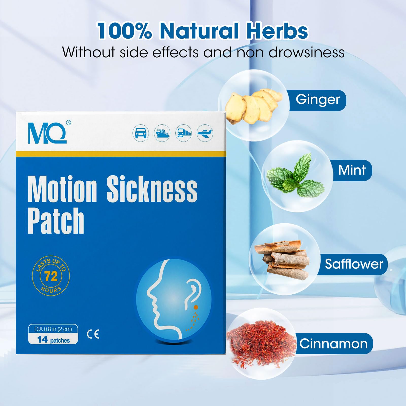 MQ 28 Count Motion Sickness Relief Patches - Non-Drowsy, Waterproof & Fast-Acting for Cruise, Airplane & Car Travel - Long Lasting 72 Hour Nausea Relief - Includes 2 Free Wristbands - Perfect for Seasickness, Airsickness & Motion Sickness Prevention