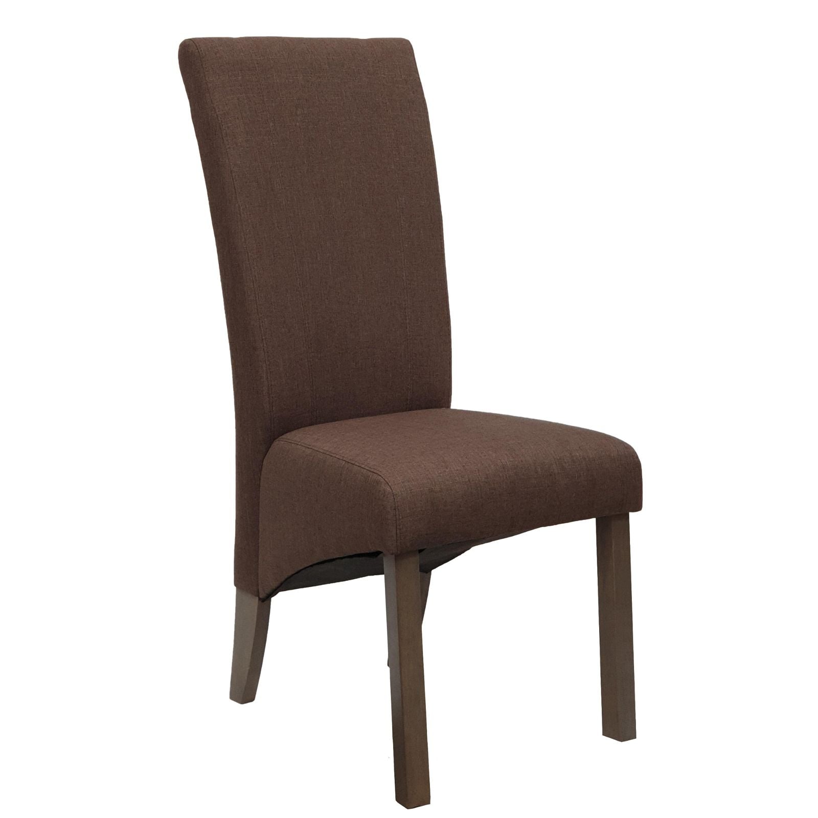 Brown Fabric Bran Dining Chairs with Rubberwood Legs in Textured Dry Grey Oak Finish - Set of 2 for Kitchen, Dining Room & Breakfast Nook