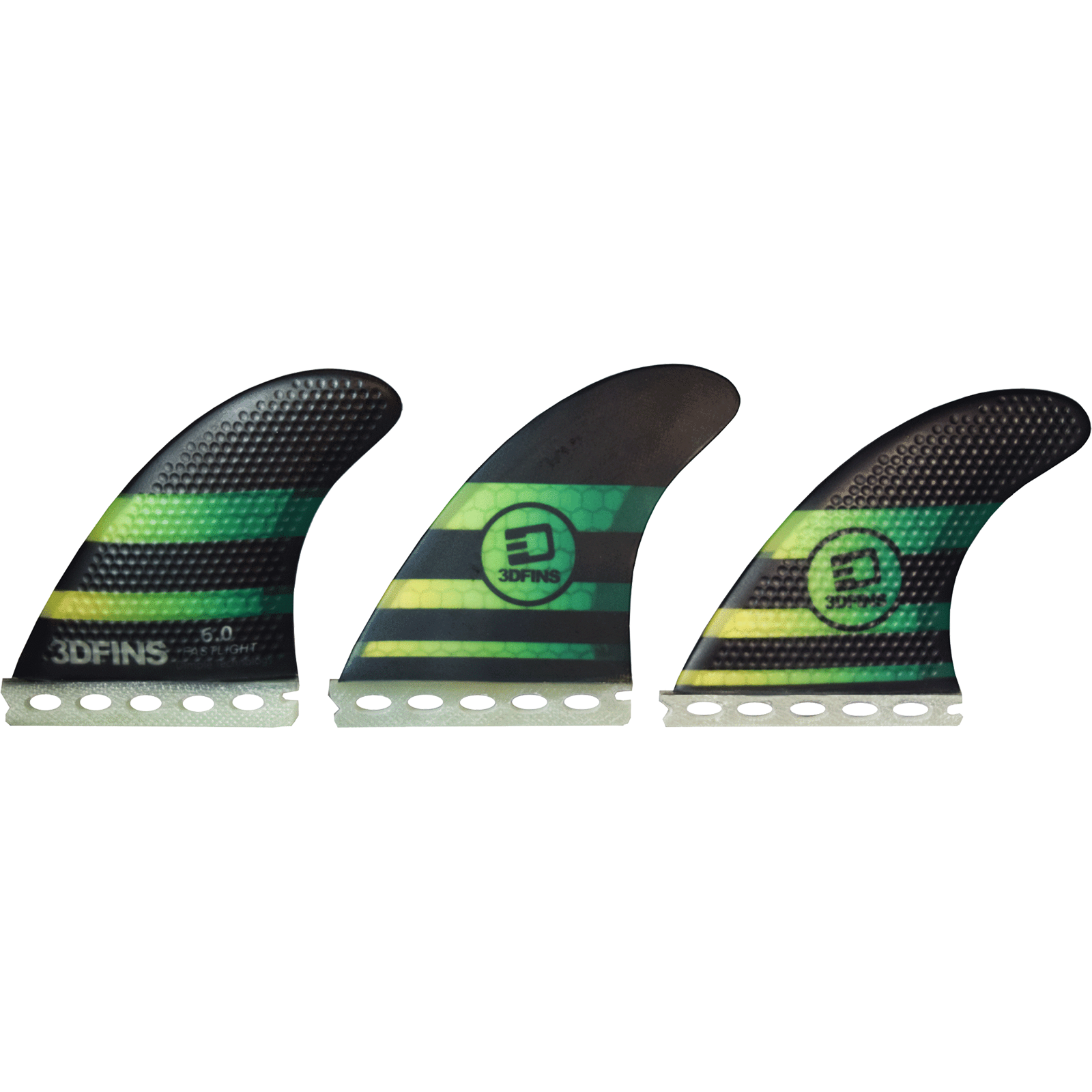 3D Fastlight Thruster 6.0 Medium Full Base Surfboard Fins - Set of 3 (Black/Green) - Perfect for Shortboard Performance Surfing & Wave Riding