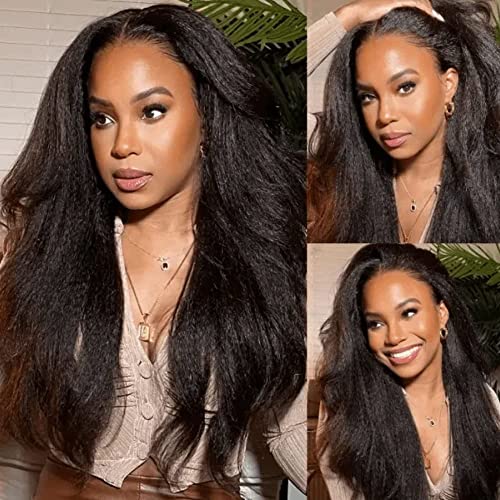 YIROO 12A Brazilian Yaki Straight Human Hair Wig - 4x1 T Part Lace Front Wig for Women with Pre-Plucked Hairline & Baby Hair | 180% Density, 22 Inch Natural Color | Perfect for Daily Wear, Cosplay & Special Occasions