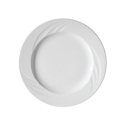 Continental Everest 10 Embossed Wide Rim Dinner Plate - Set of 24 White Ceramic Plates for Restaurants, Catering & Home Dining | Durable & Elegant Tableware