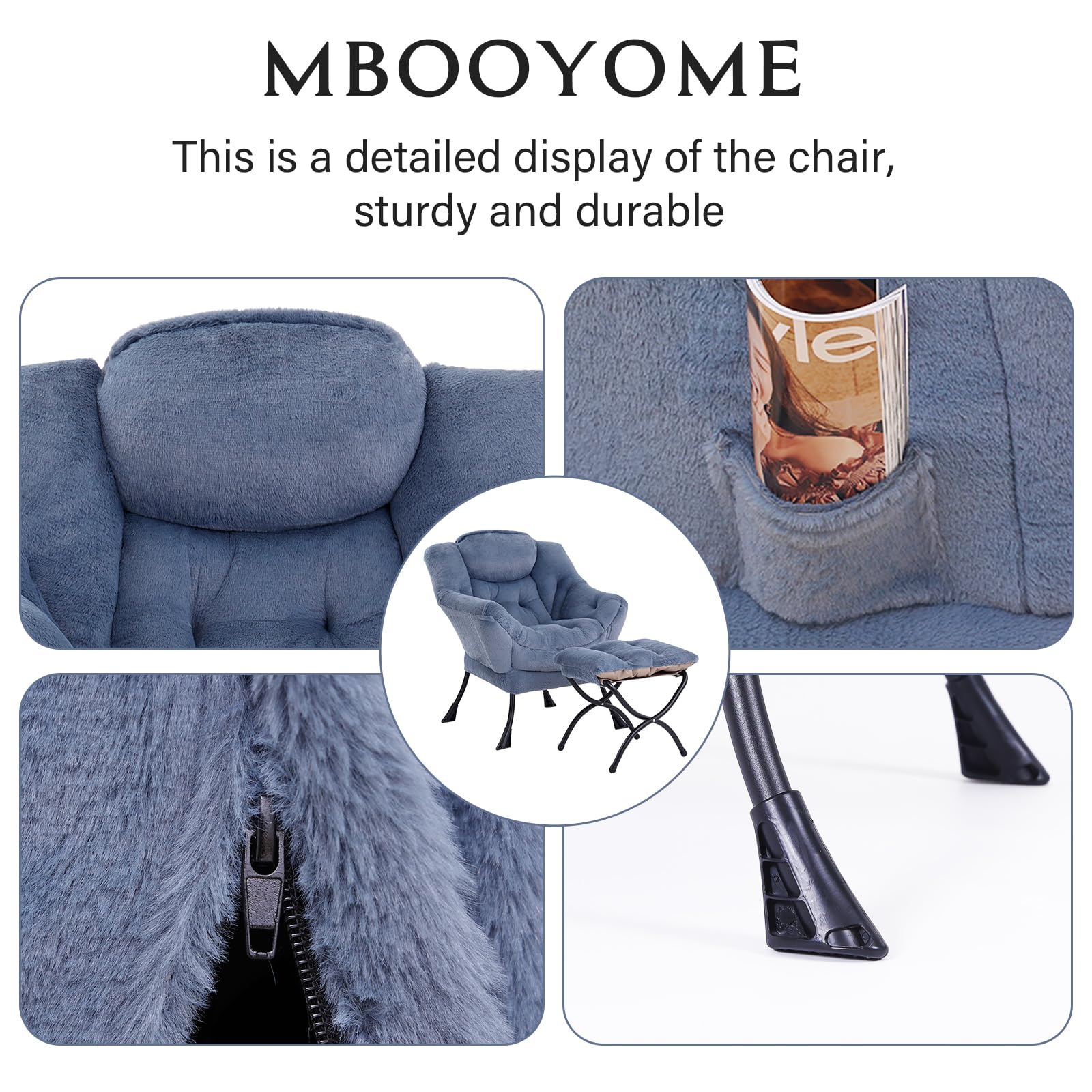 Modern Lazy Chair with Ottoman - Plush Light Blue Upholstered Lounge Chair Set with Armrests for Living Room, Bedroom & Office | Perfect for Reading, Relaxing & Leisure Time