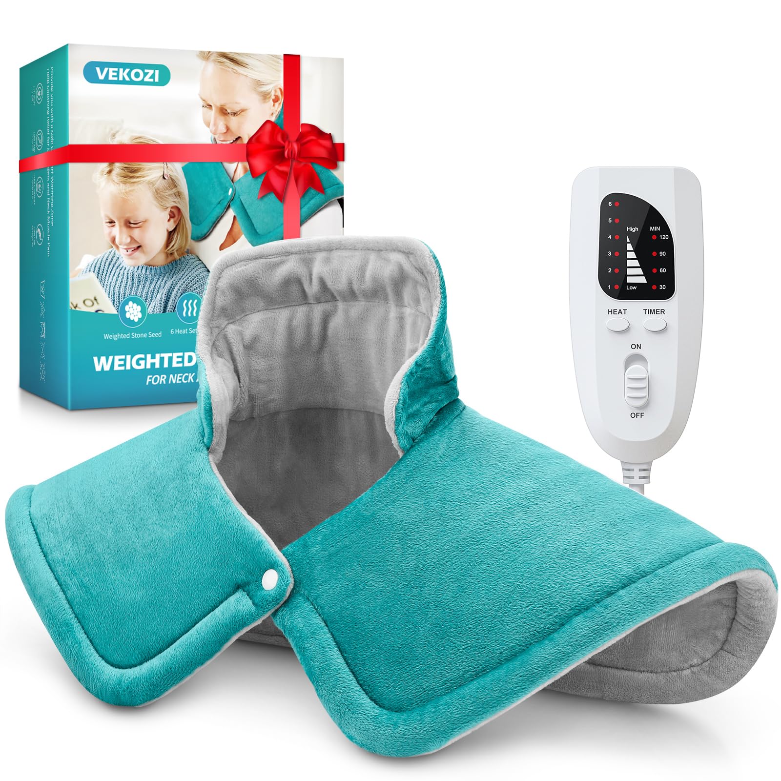 Weighted Heating Pad for Neck, Shoulders & Back Pain Relief - 6 Heat Settings & Auto-Off - 17